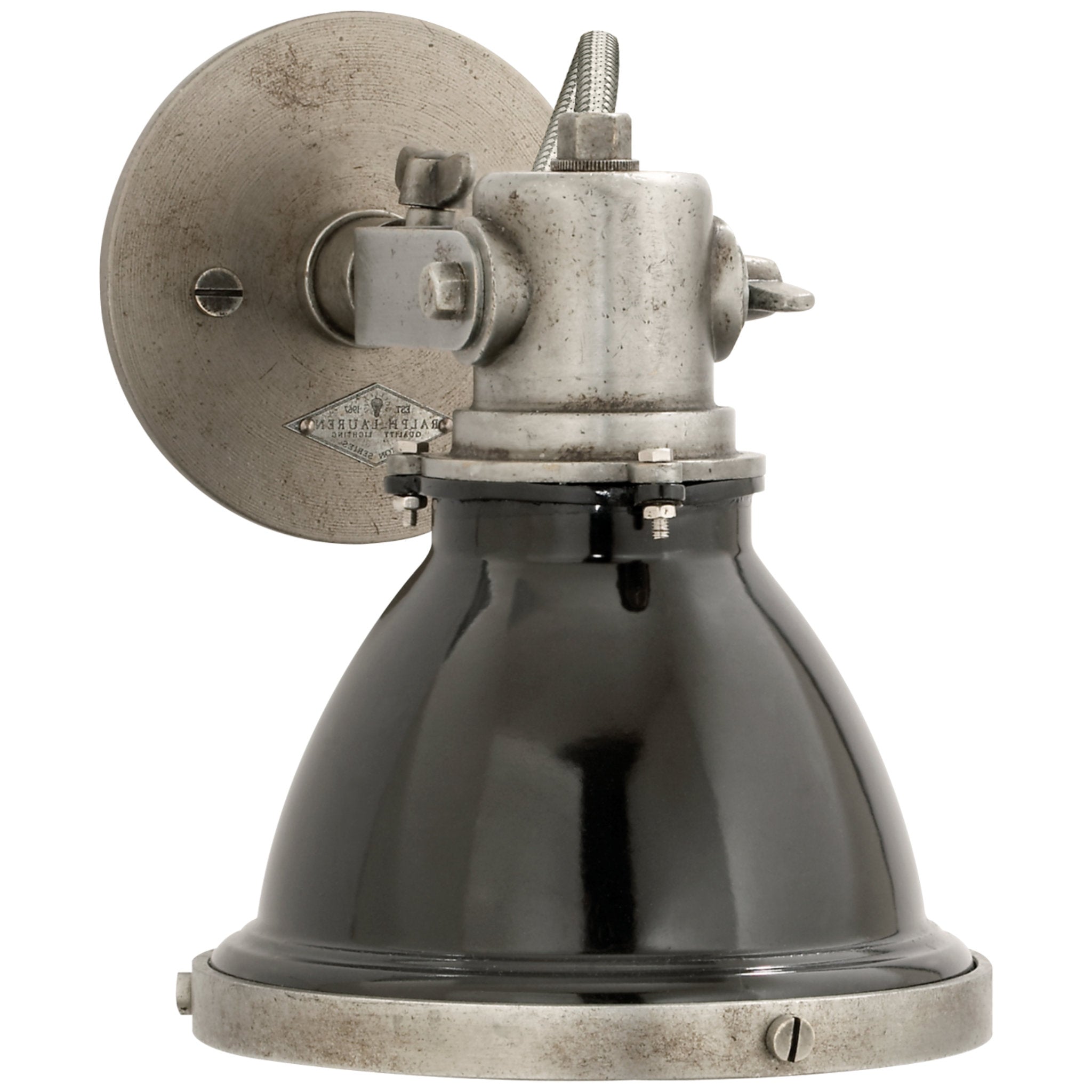 Ralph Lauren Fulton Small Sconce in Industrial Steel with Black Enamel Shade Wall Light W6.75" x H8.25"
