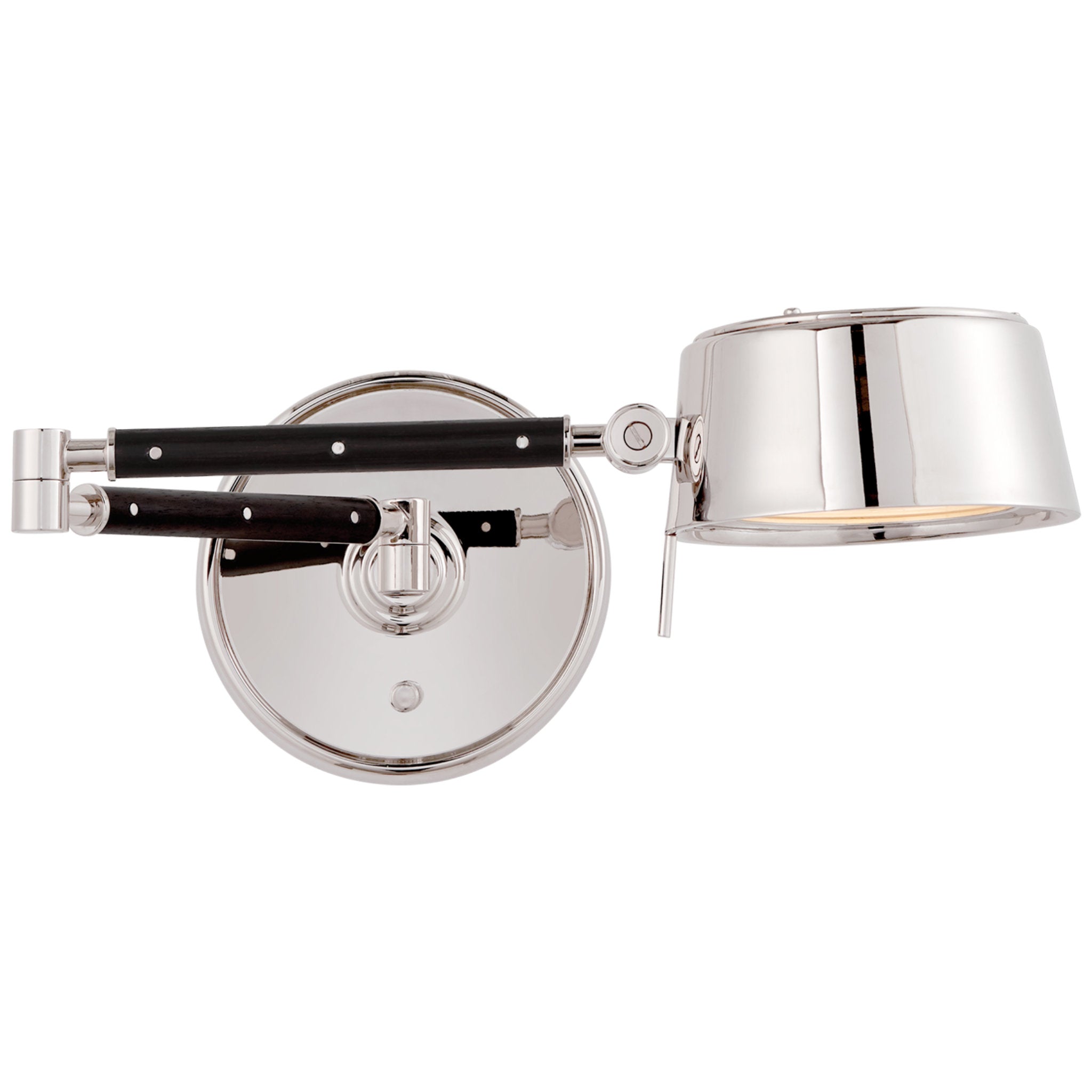 Ralph Lauren Alaster Articulating Wall Light in Polished Nickel and Black Ebony W7" - 28.25" x H7"