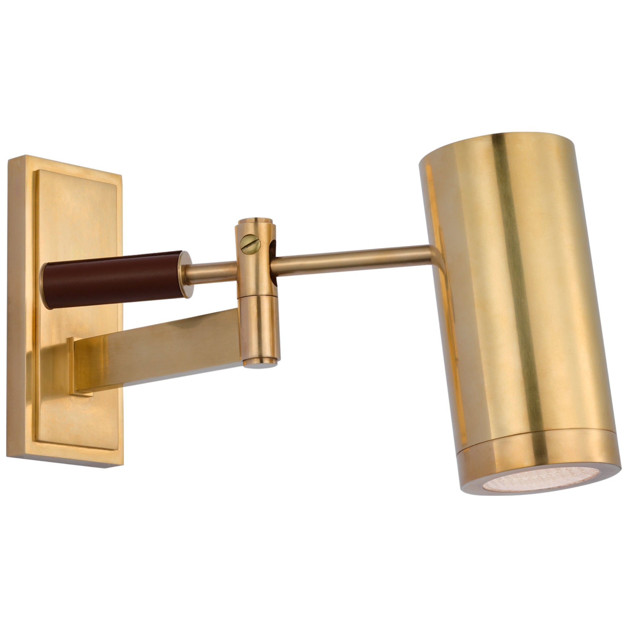 Ralph Lauren Grant 8" Articulating Wall Light in Natural Brass and Saddle Leather with Industrial Prismatic Glass W2.75" x H7.5"