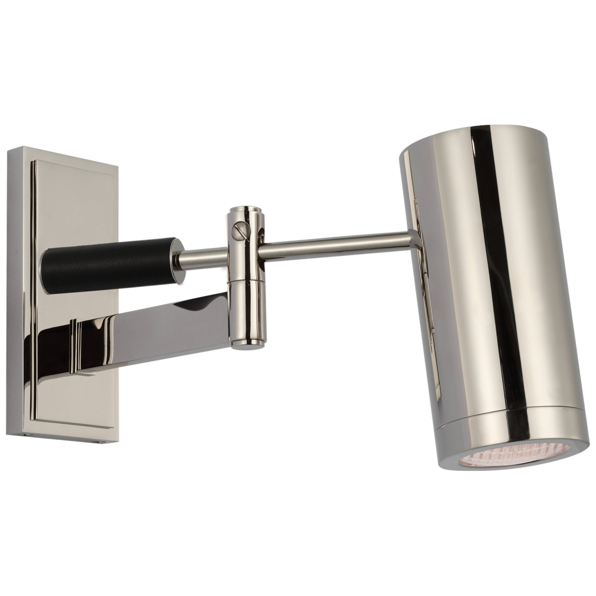Ralph Lauren Grant 8" Articulating Wall Light in Polished Nickel and Chocolate Leather with Industrial Prismatic Glass W2.75" x H7.5"