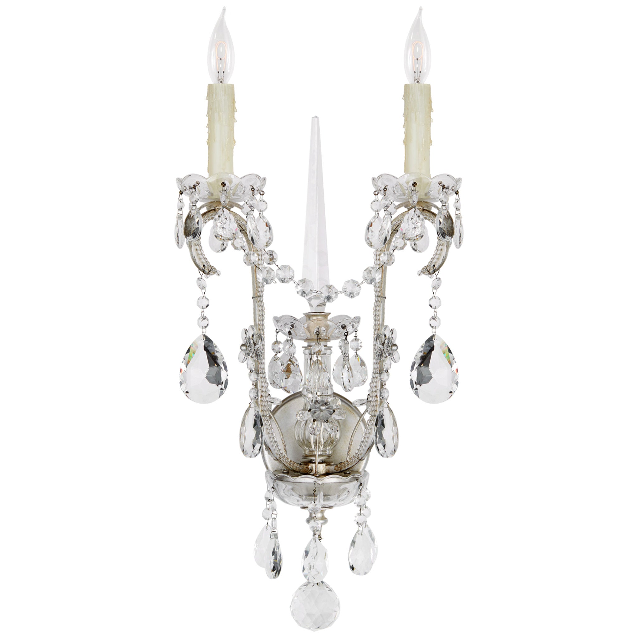 Ralph Lauren Alessandra Large Chandelier Sconce in Antique Silver Leaf with Crystal Wall Light W12.5" x H24.25"