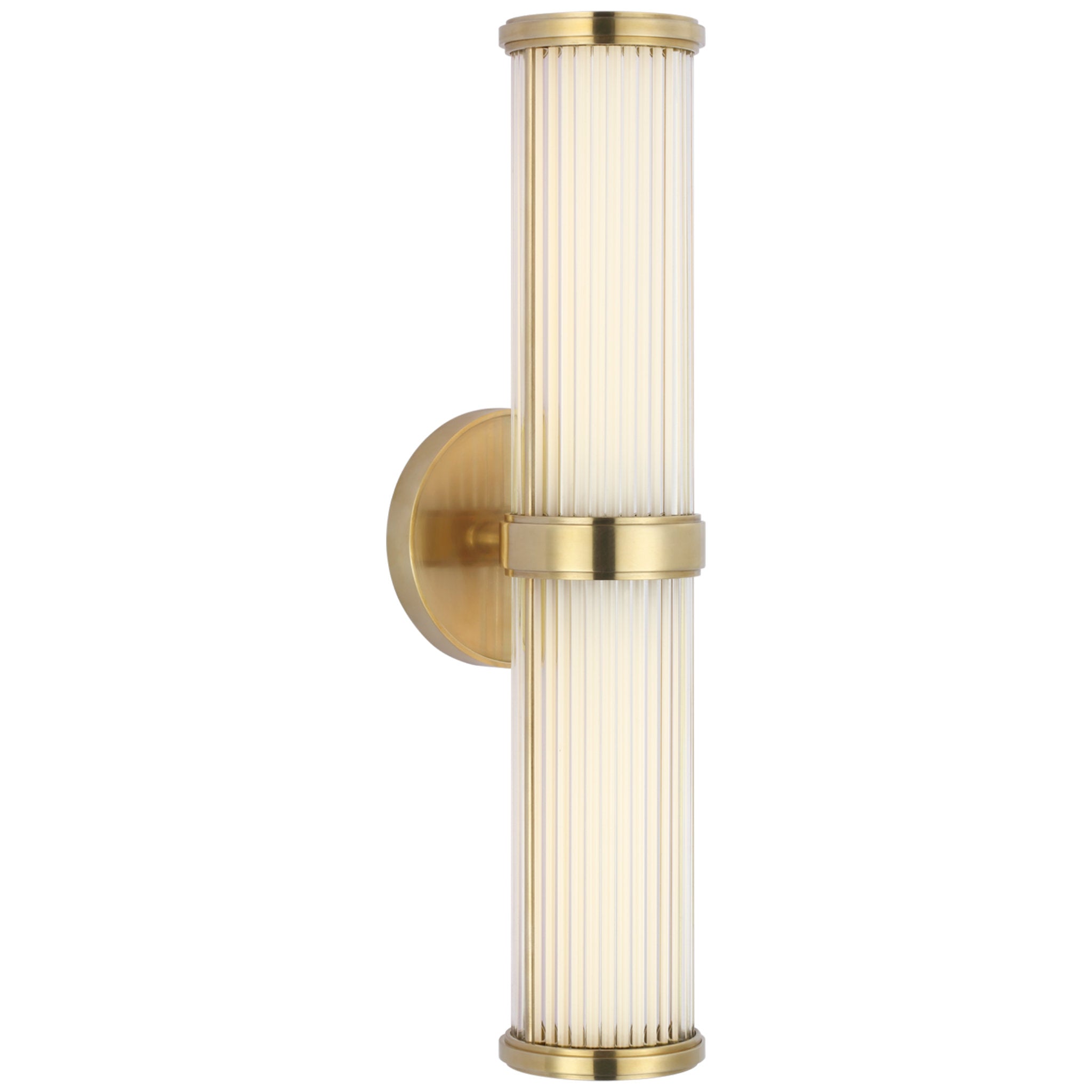 Ralph Lauren Ranier Double Bath Light in Natural Brass with Clear Glass Rods Wall Light W4.25" x H16.75"