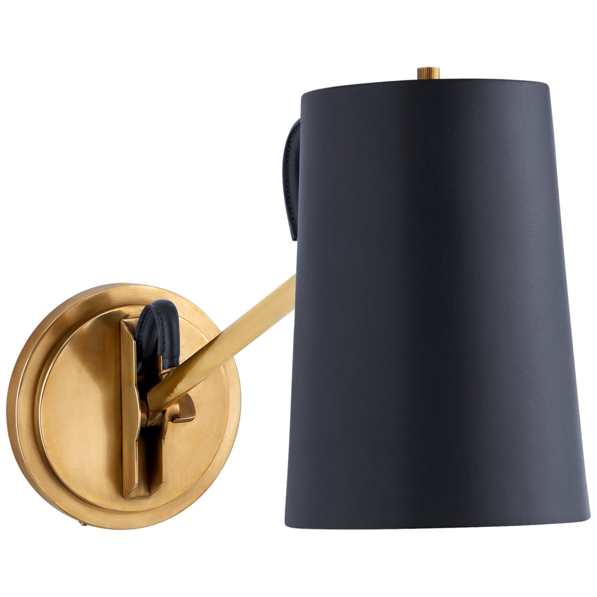 Ralph Lauren Benton Single Library Sconce in Natural Brass with Navy Leather Shade Wall Light W5" x H7" - 13.5"