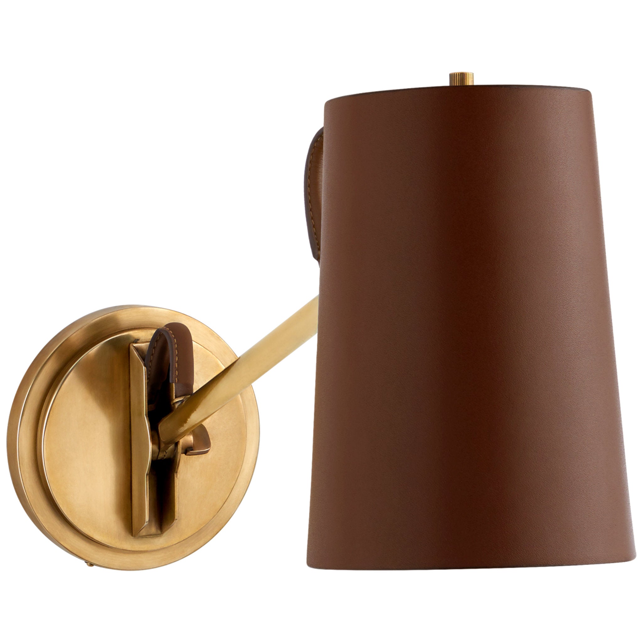 Ralph Lauren Benton Single Library Sconce in Natural Brass with Saddle Leather Shade Wall Light W5" x H7" - 13.5"