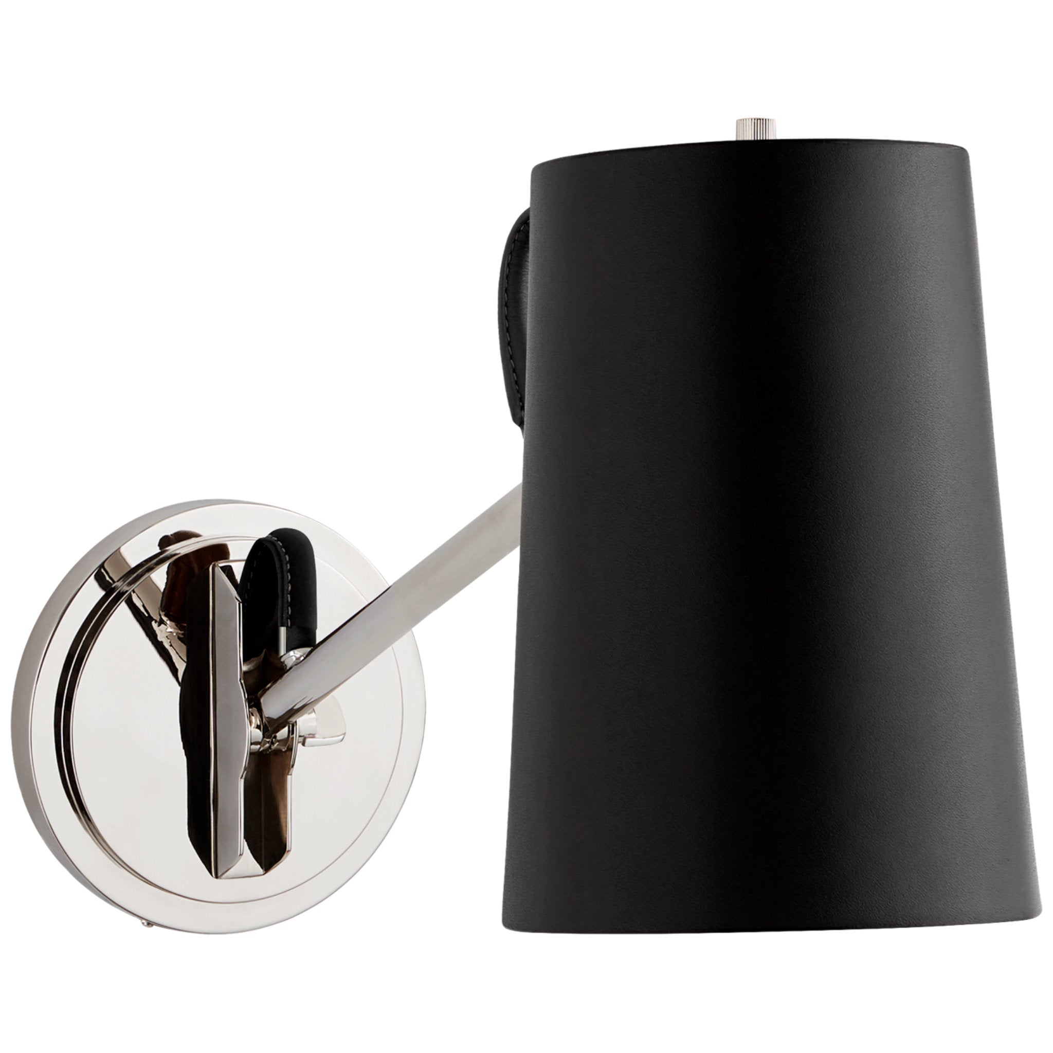 Ralph Lauren Benton Single Library Sconce in Polished Nickel with Chocolate Leather Shade Wall Light W5" x H7" - 13.5"