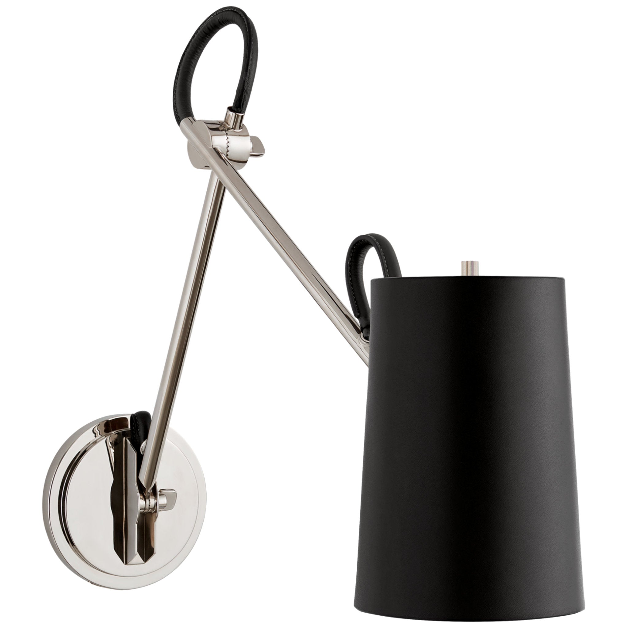 Ralph Lauren Benton Double Library Sconce in Polished Nickel with Chocolate Leather Shade Wall Light W5" x H7" - 14.5"