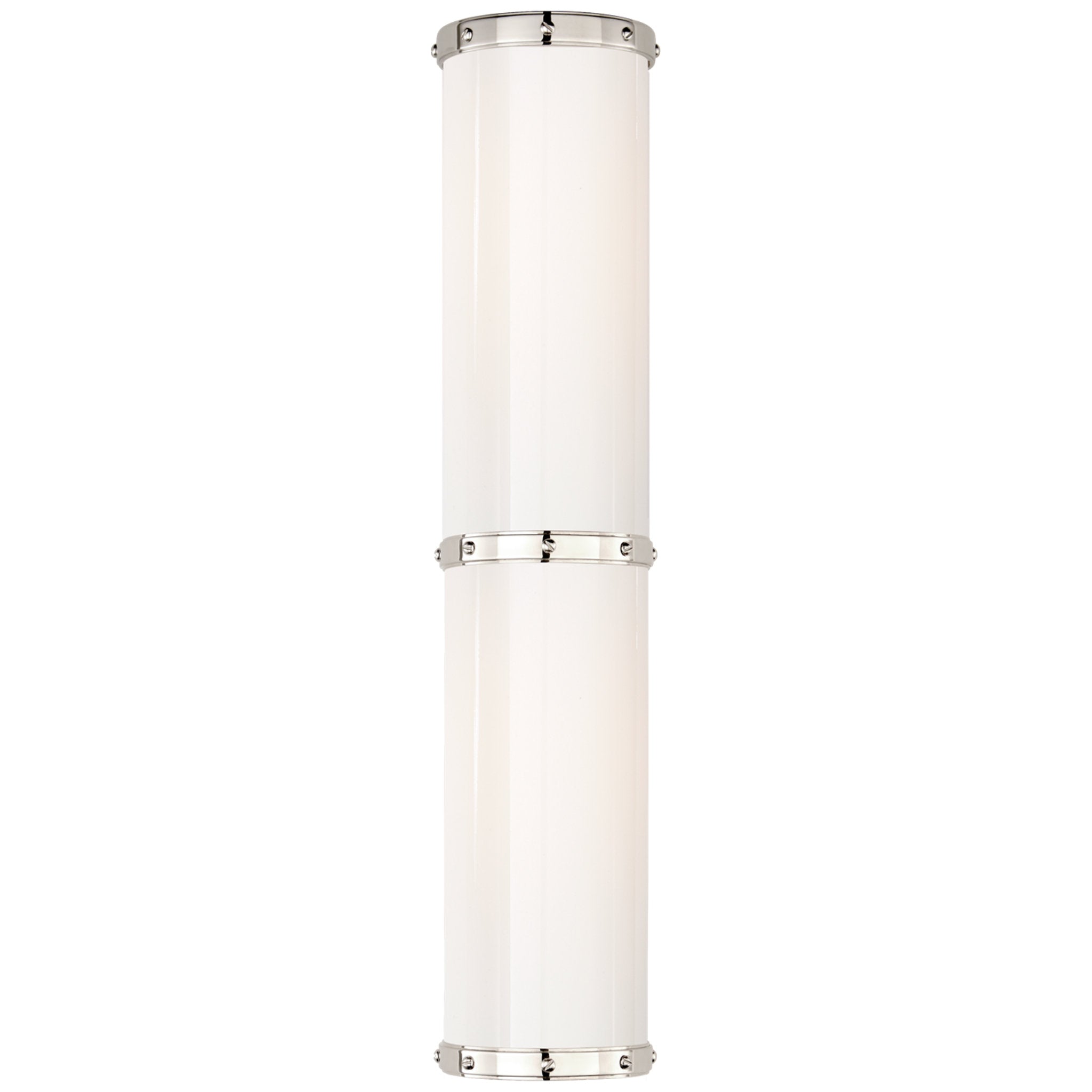 Ralph Lauren Bleeker Double Bath Sconce in Polished Nickel with White Glass Wall Light W5.25" x H23.25"
