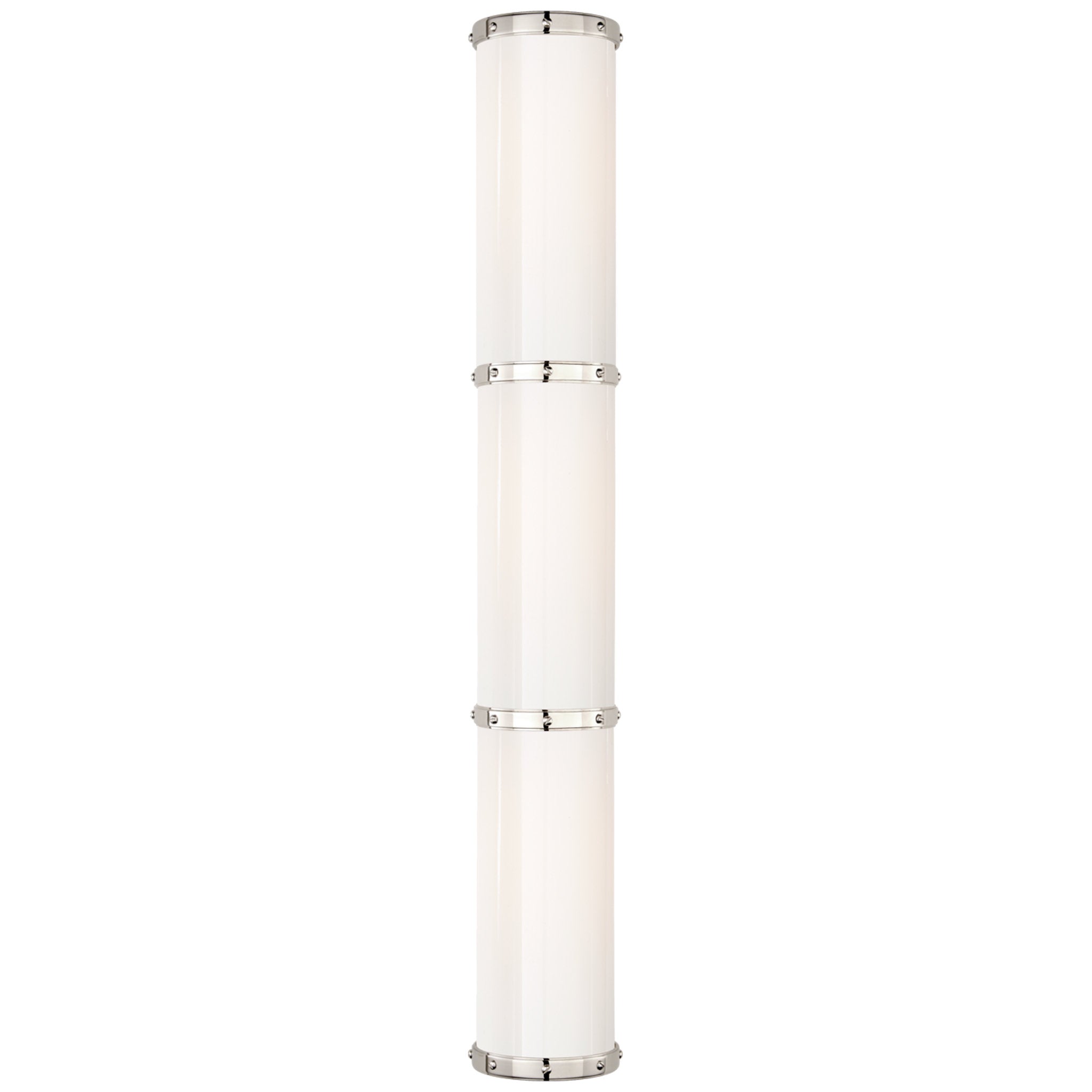 Ralph Lauren Bleeker Triple Bath Sconce in Polished Nickel with White Glass Wall Light W5.25" x H34.5"