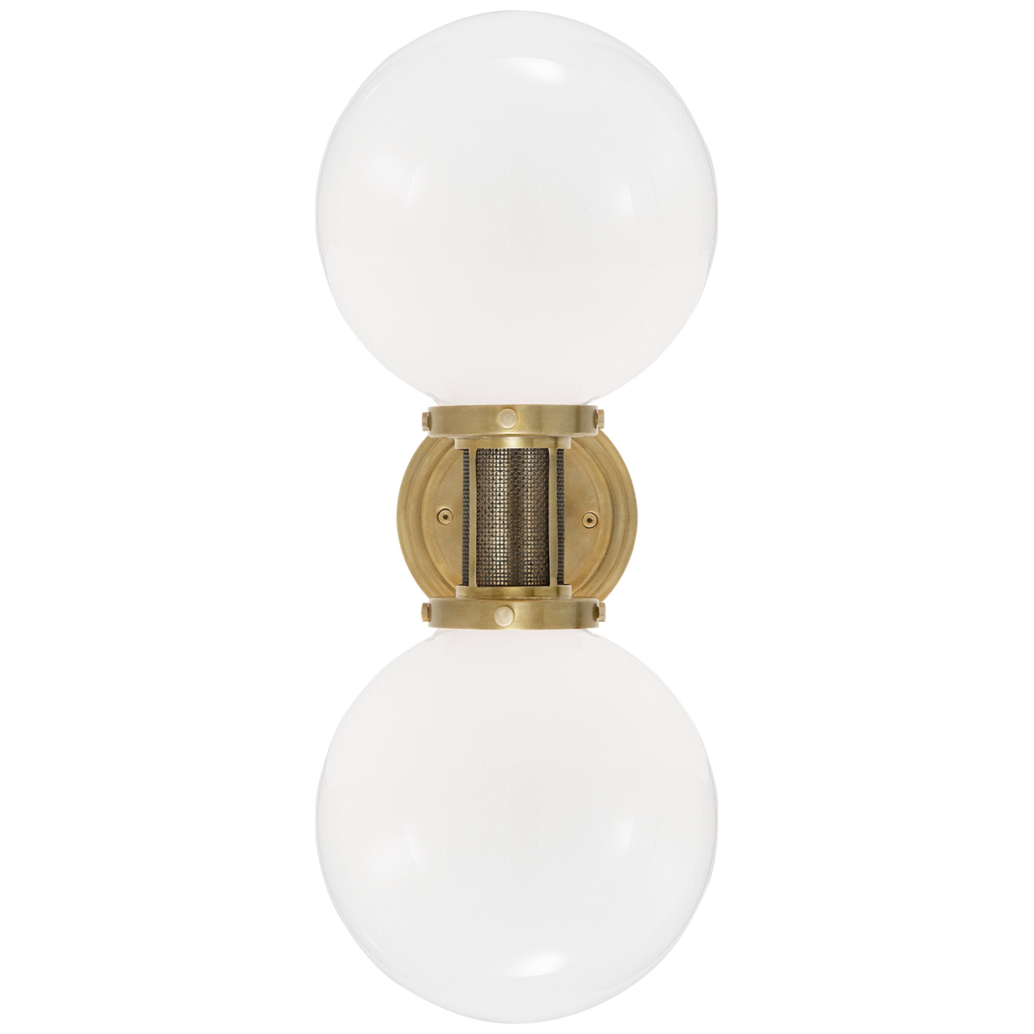 Ralph Lauren McCarren Double Sconce in Natural Brass with White Glass Wall Light W8" x H20"