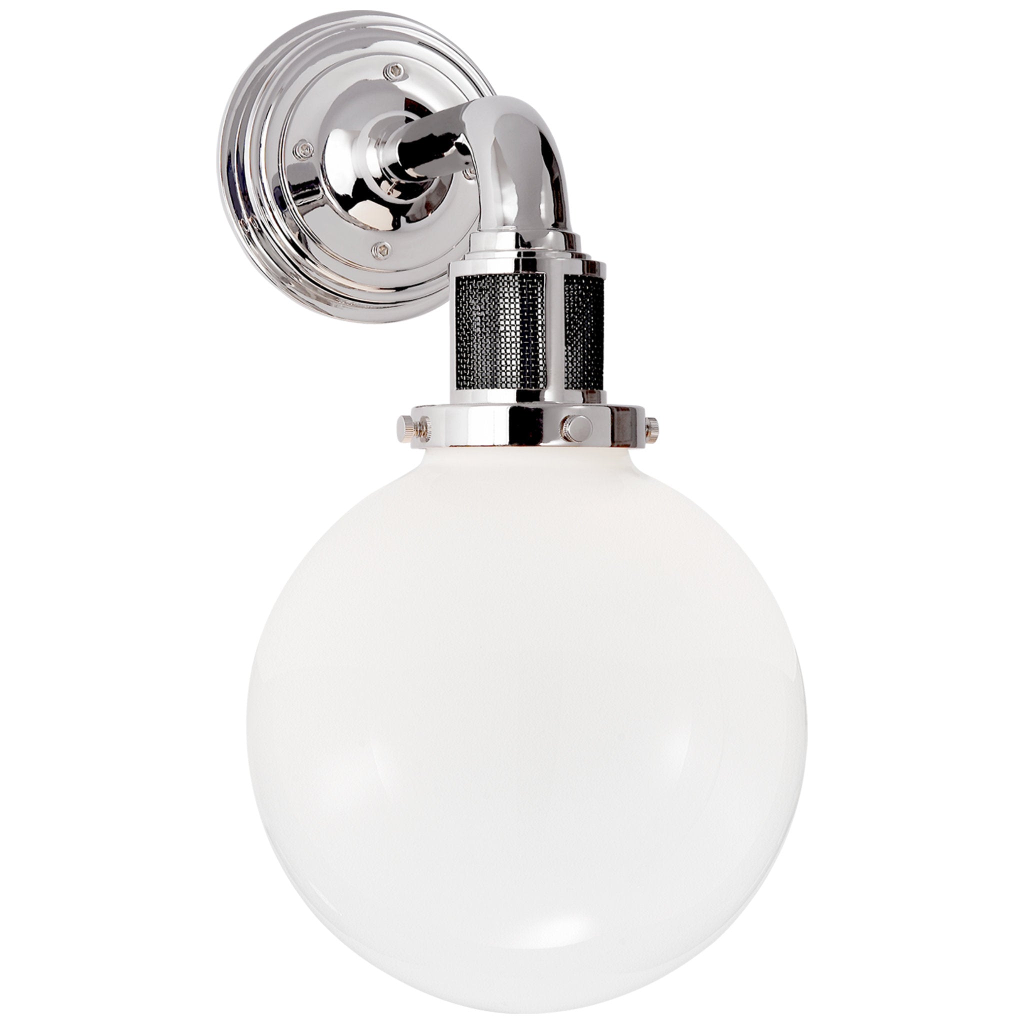 Ralph Lauren McCarren Single Sconce in Polished Nickel with White Glass Wall Light W8" x H15.25"