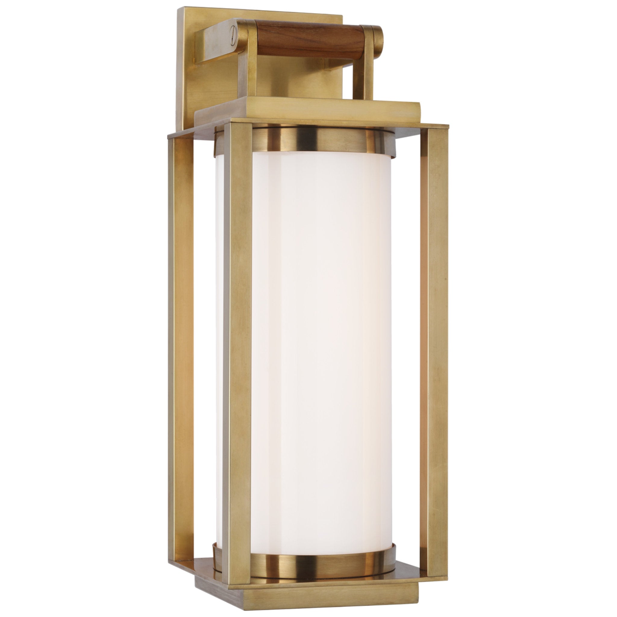 Ralph Lauren Northport Medium Bracketed Wall Lantern in Natural Brass and Teak with White Glass Wall Light W5" x H13.5"