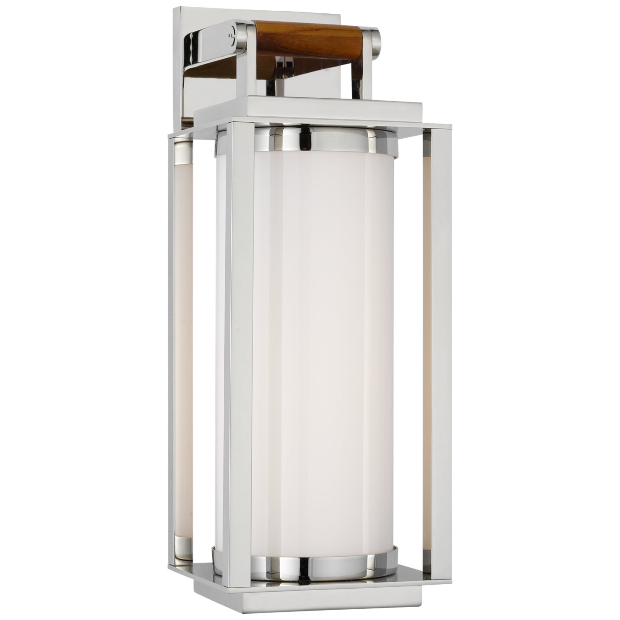 Ralph Lauren Northport Medium Bracketed Wall Lantern in Polished Nickel and Teak with White Glass Wall Light W5" x H13.5"