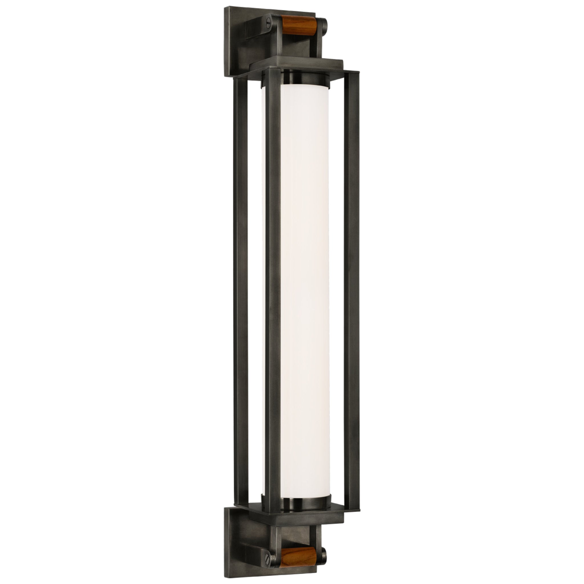 Ralph Lauren Northport 24" Linear Sconce in Bronze and Teak with White Glass Wall Light W4" x H24"