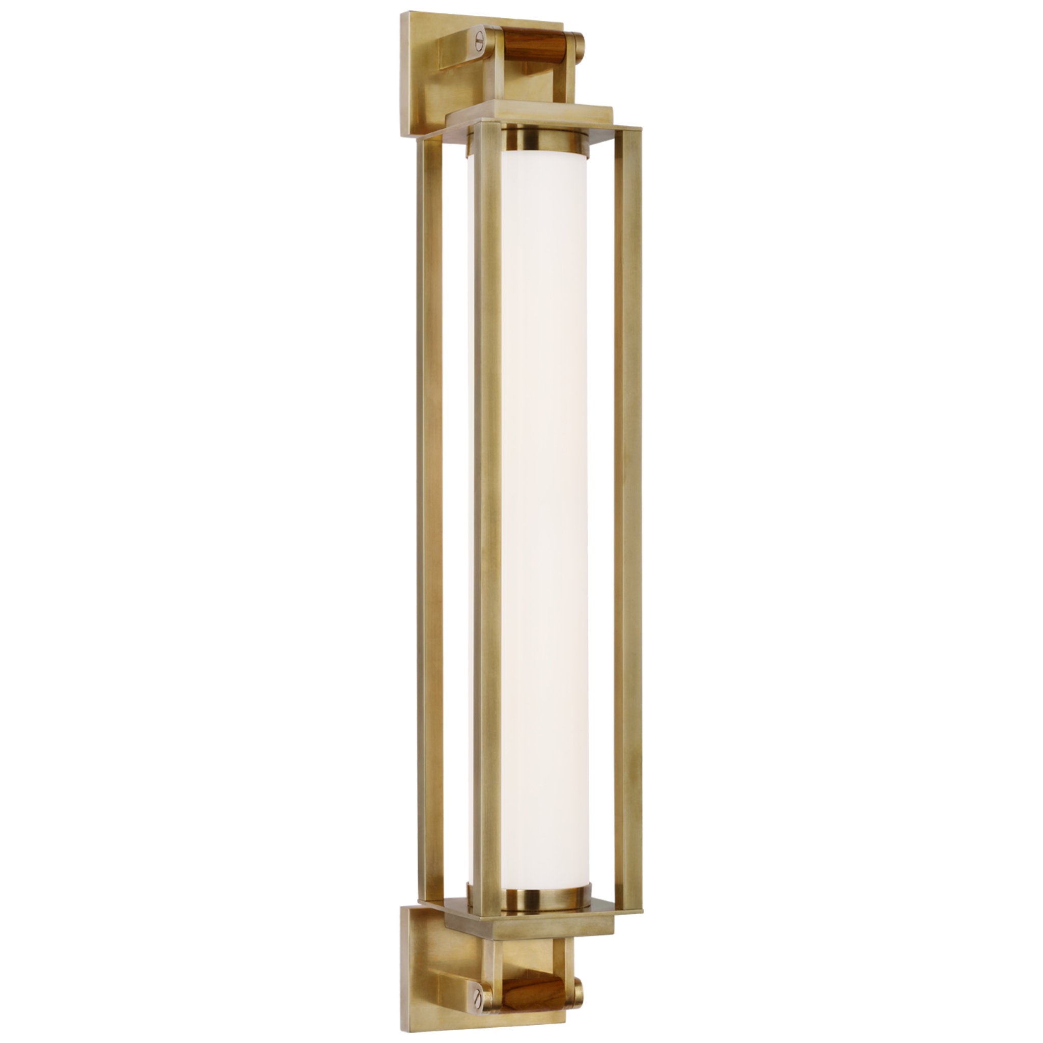 Ralph Lauren Northport 24" Linear Sconce in Natural Brass and Teak with White Glass Wall Light W4" x H24"