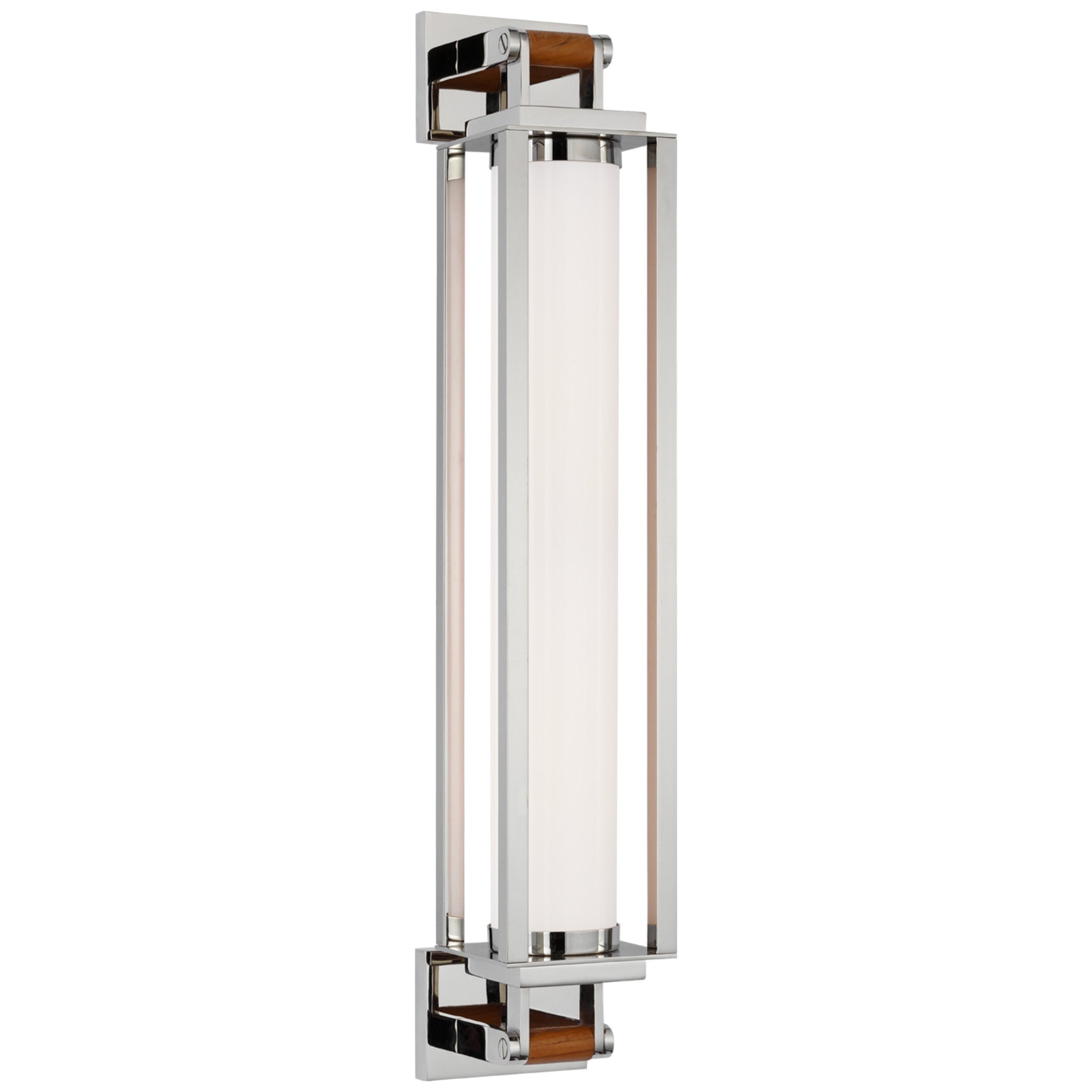 Ralph Lauren Northport 24" Linear Sconce in Polished Nickel and Teak with White Glass Wall Light W4" x H24"