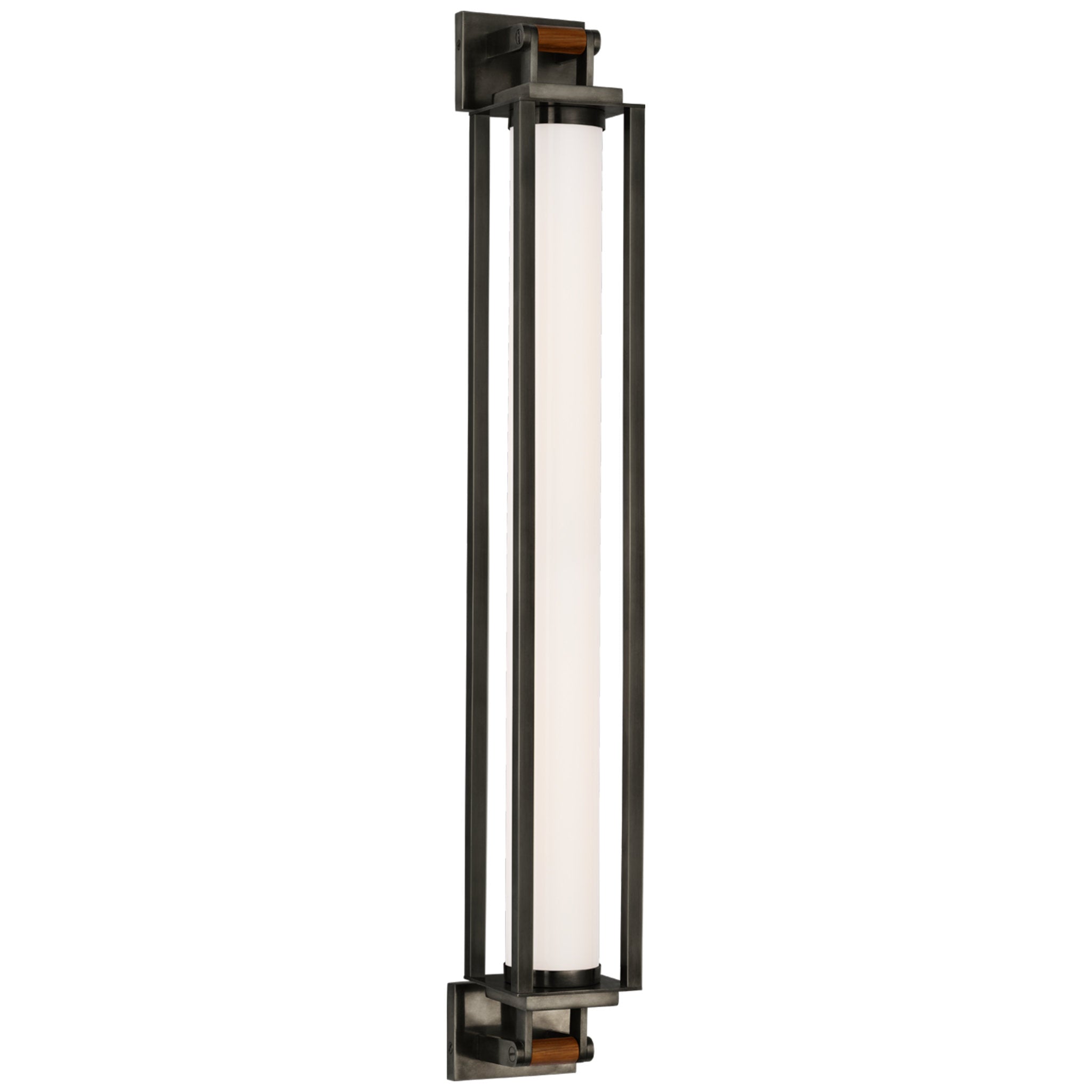 Ralph Lauren Northport 32" Linear Sconce in Bronze and Teak with White Glass Wall Light W4" x H32"