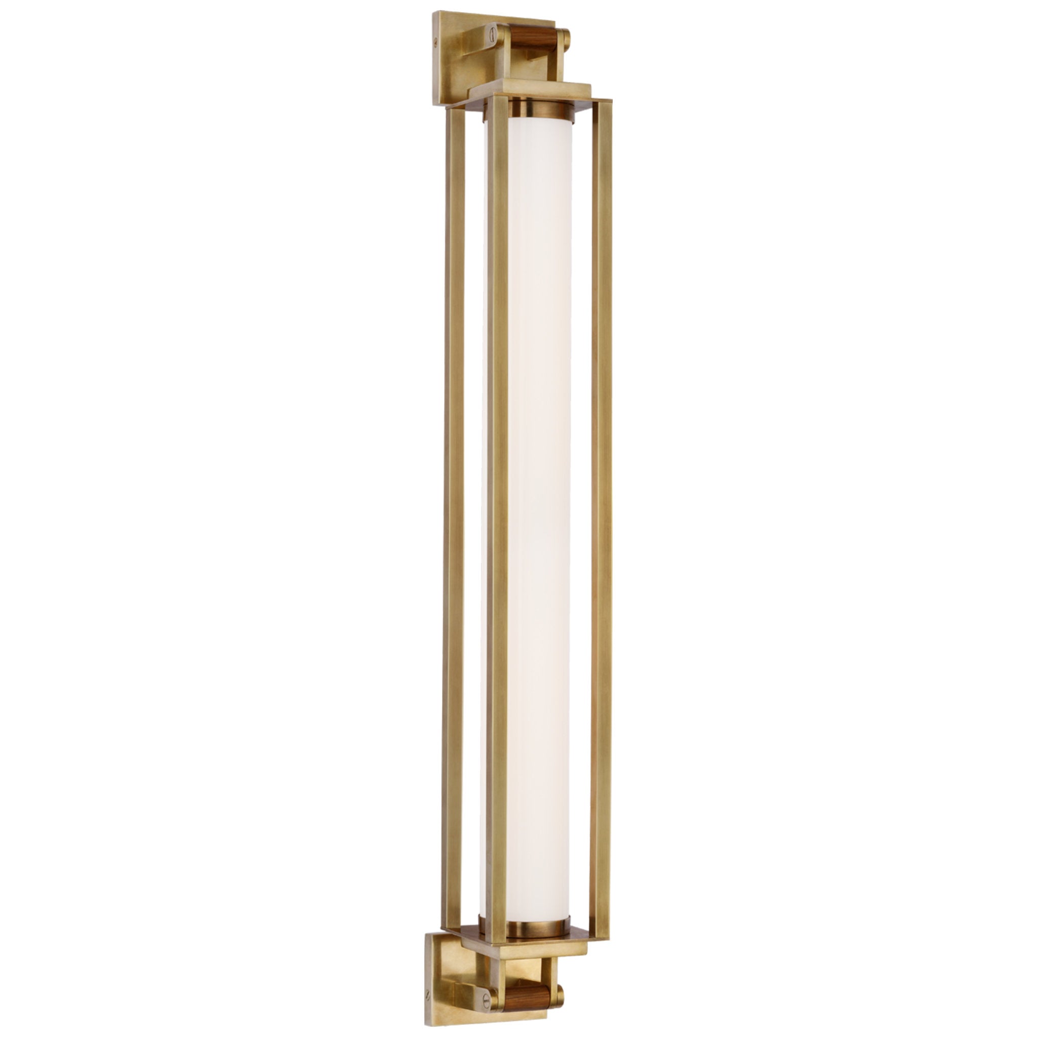 Ralph Lauren Northport 32" Linear Sconce in Natural Brass and Teak with White Glass Wall Light W4" x H32"