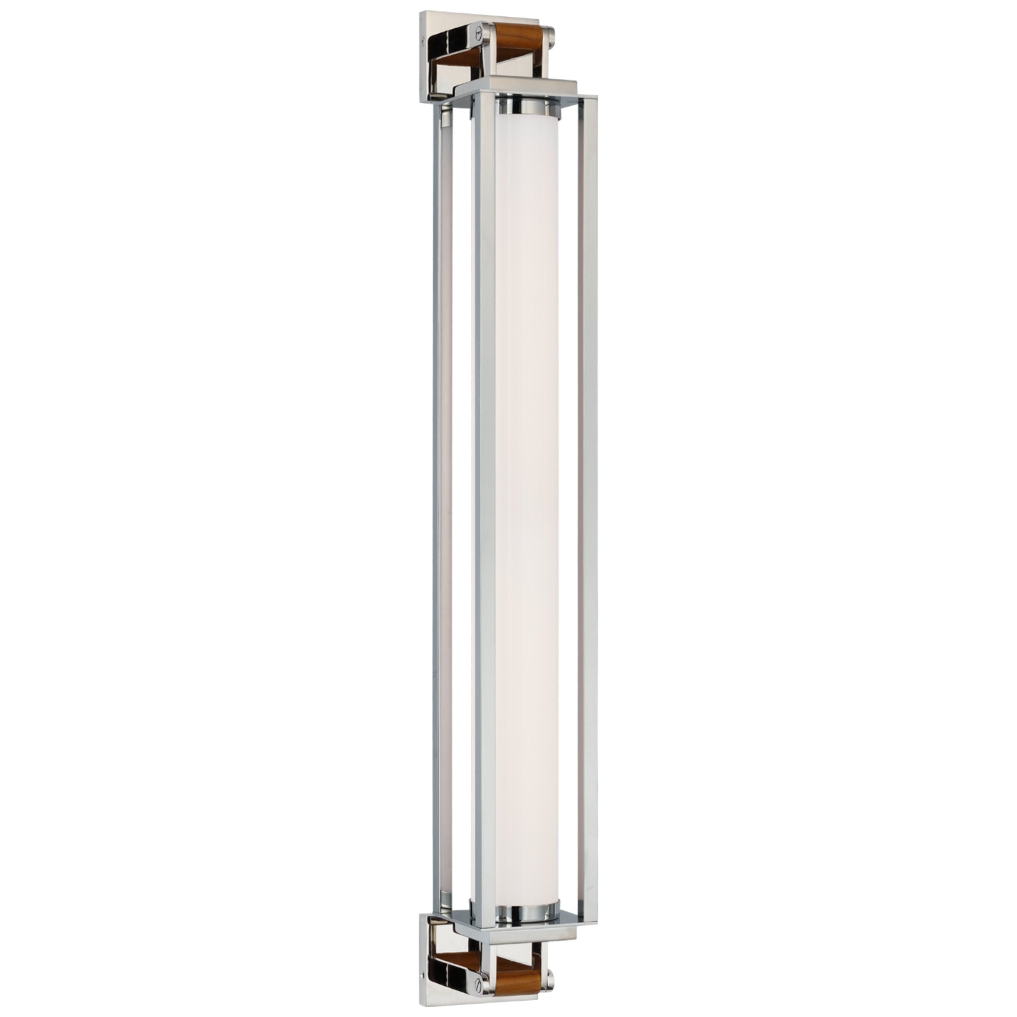 Ralph Lauren Northport 32" Linear Sconce in Polished Nickel and Teak with White Glass Wall Light W4" x H32"
