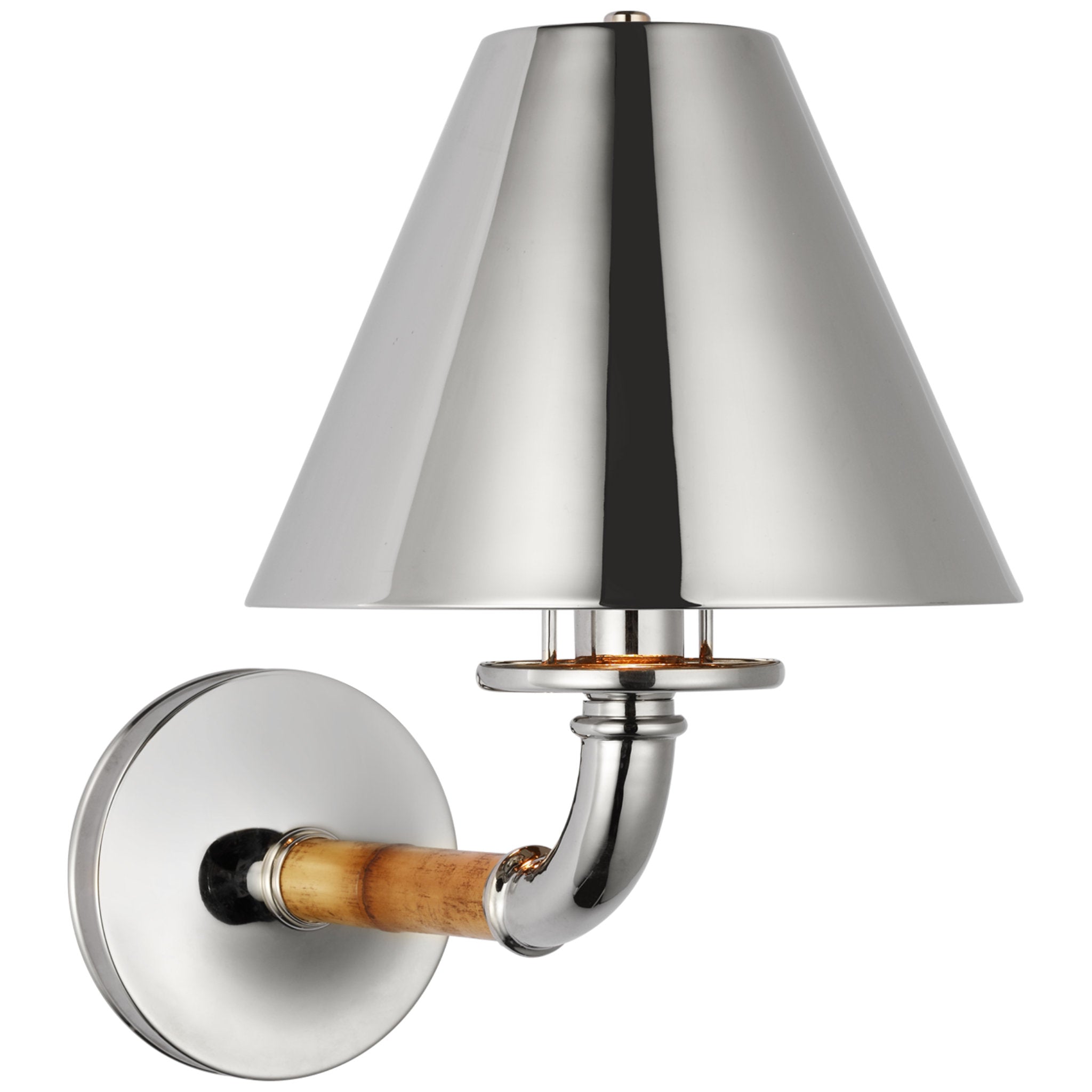 Ralph Lauren Dalfern Medium Single Sconce in Waxed Bamboo and Polished Nickel with Polished Nickel Shade Wall Light W8.25" x H12"