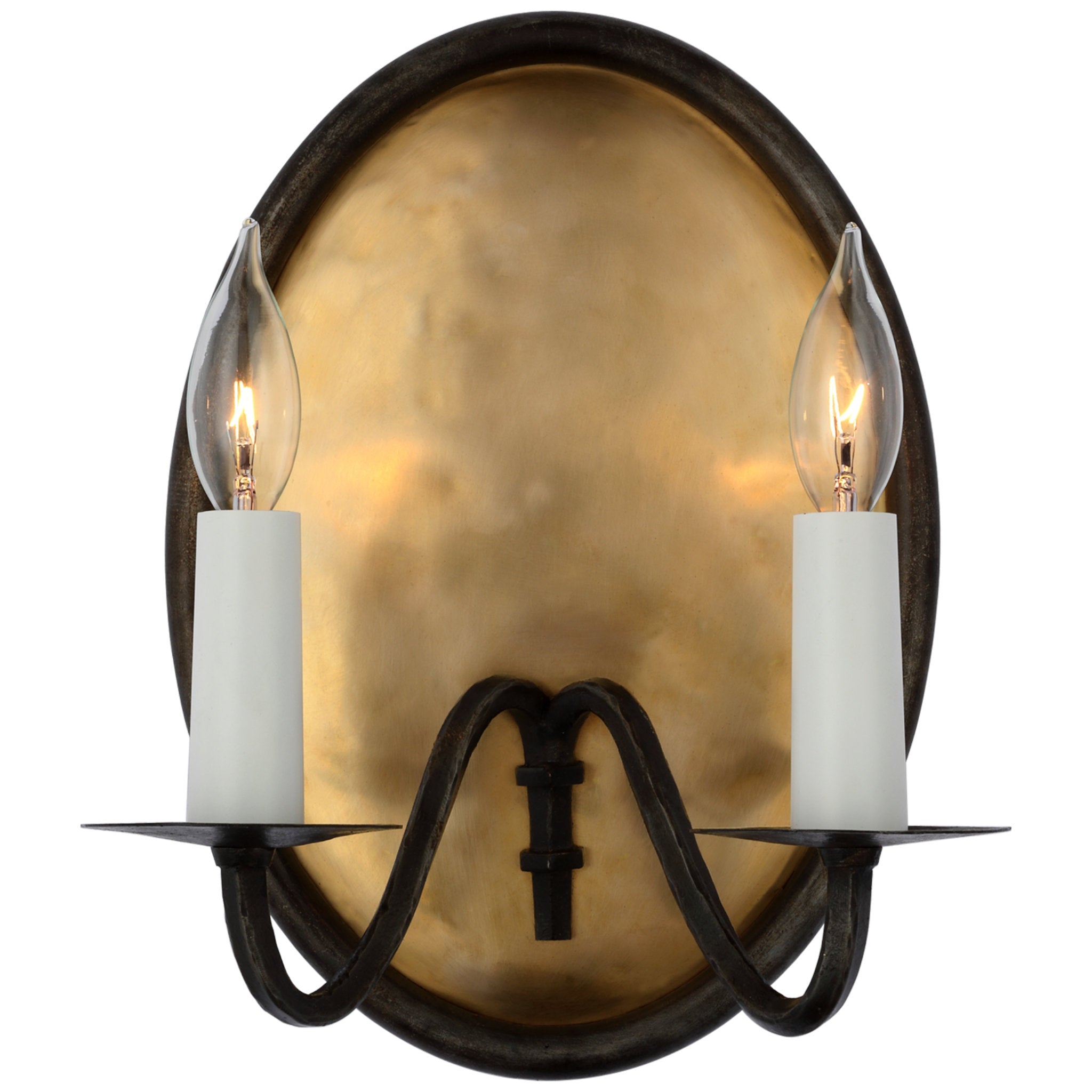 Ralph Lauren Ancram Small Double Sconce in Natural Brass and Aged Iron Wall Light W9.75" x H12.5"