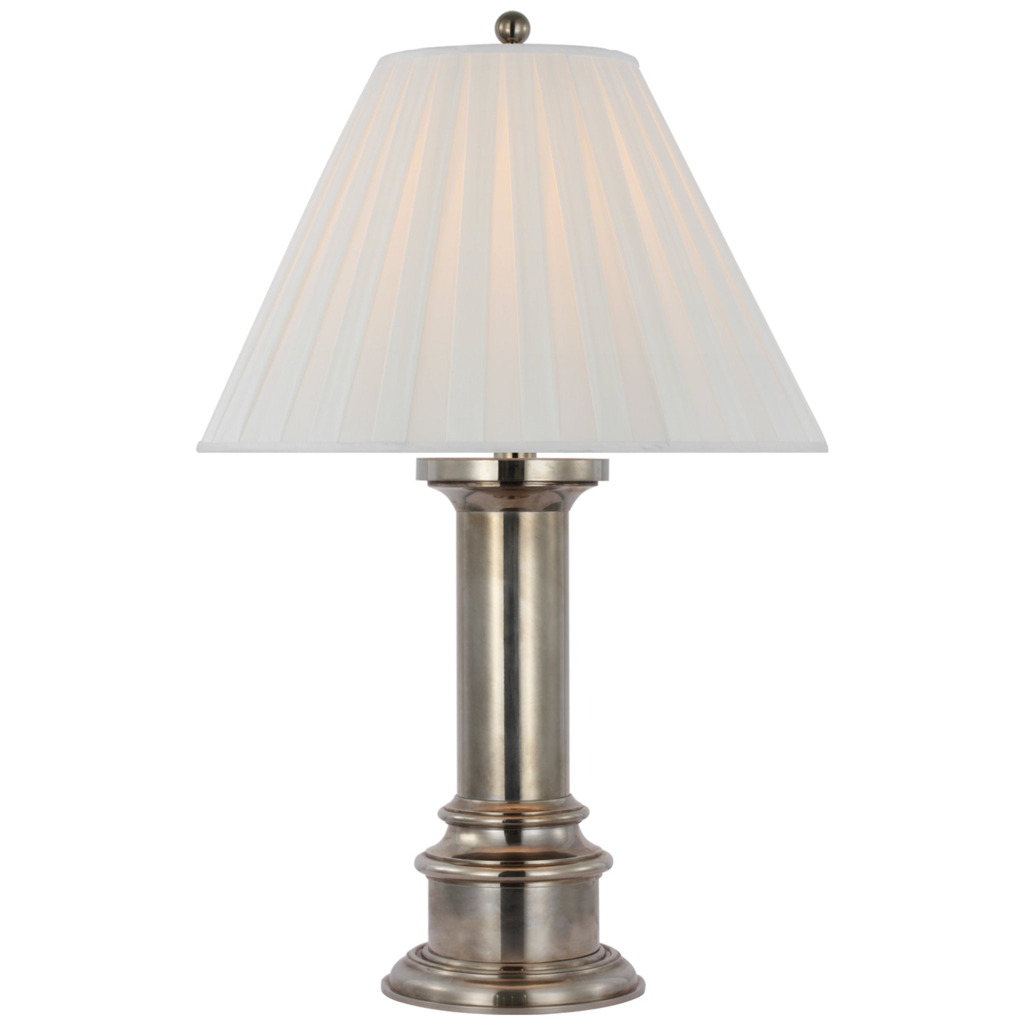Ralph Lauren Hammett Large Table Lamp in Butler's Silver with Silk Box Pleat Shade W22" x H33.75"