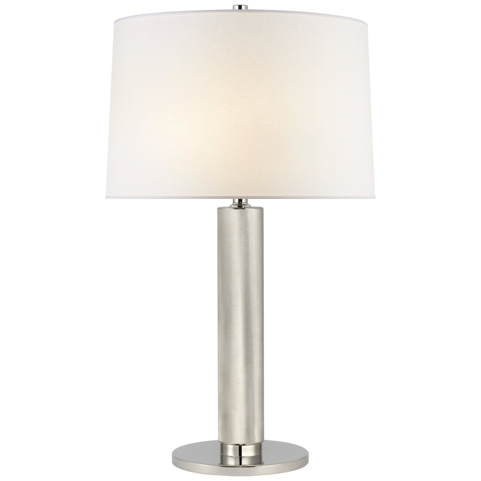 Ralph Lauren Barrett Medium Knurled Table Lamp in Polished Nickel with Linen Shade W17.5" x H28.5"