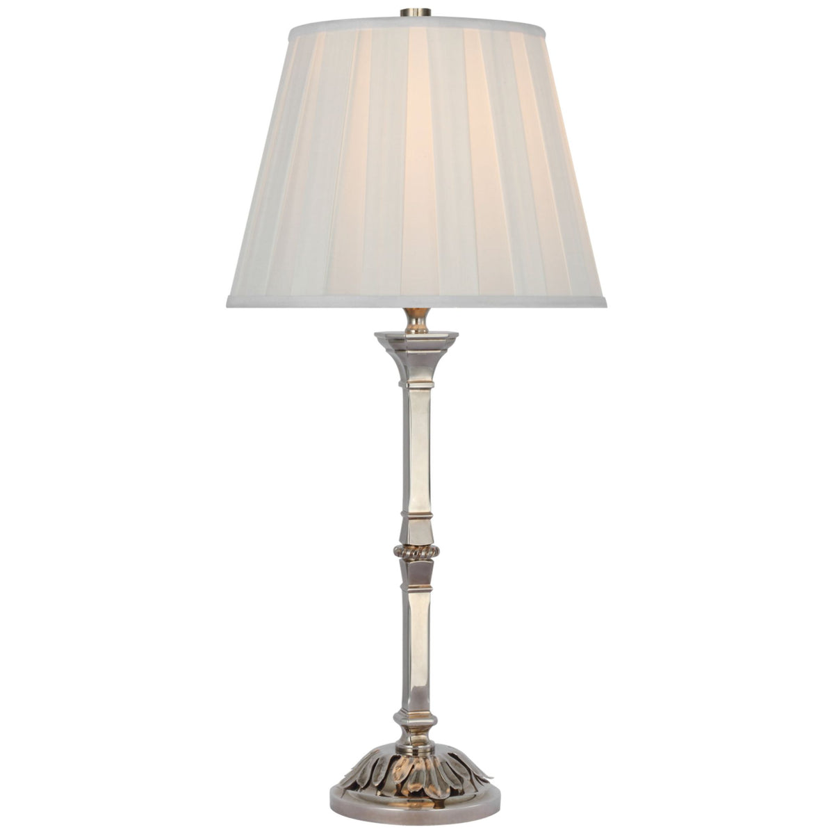Ralph Lauren Doris Medium Table Lamp in Butler's Silver with Silk Box Pleat Shade W12" x H25"