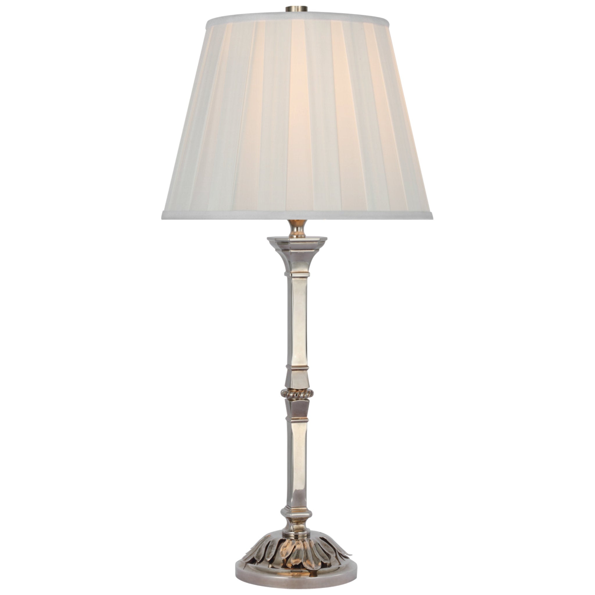 Ralph Lauren Doris Medium Table Lamp in Butler's Silver with Silk Box Pleat Shade W12" x H25"
