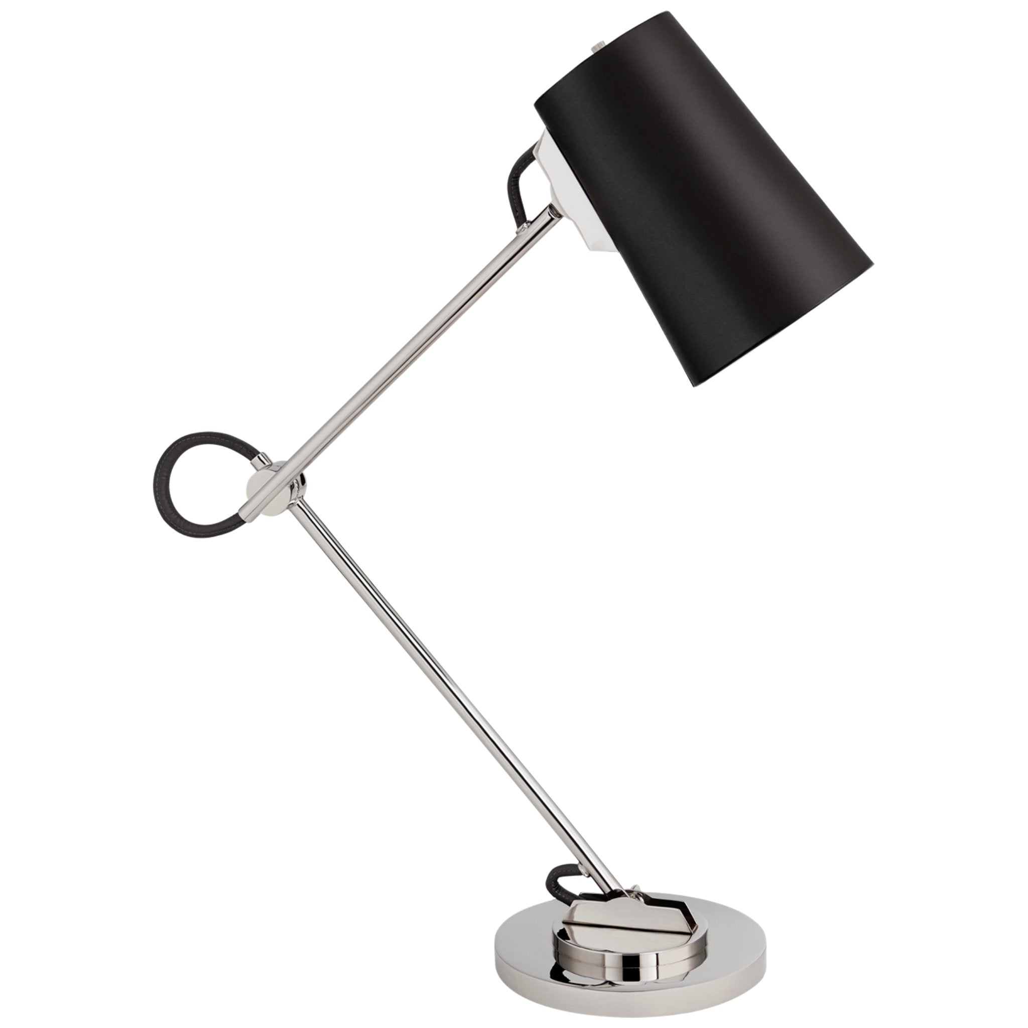 Ralph Lauren Benton Adjustable Desk Lamp in Polished Nickel with Chocolate Leather Shade Table Lamp W7" x H19" - 29.25"