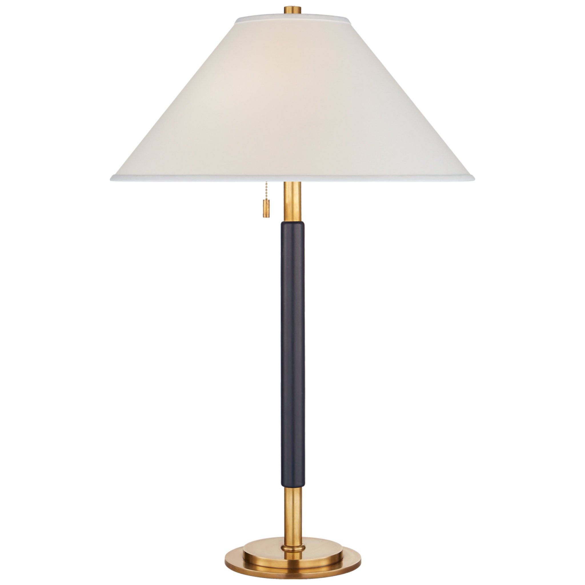 Ralph Lauren Garner Table Lamp in Natural Brass and Navy Leather with Percale Shade W20" x H30"