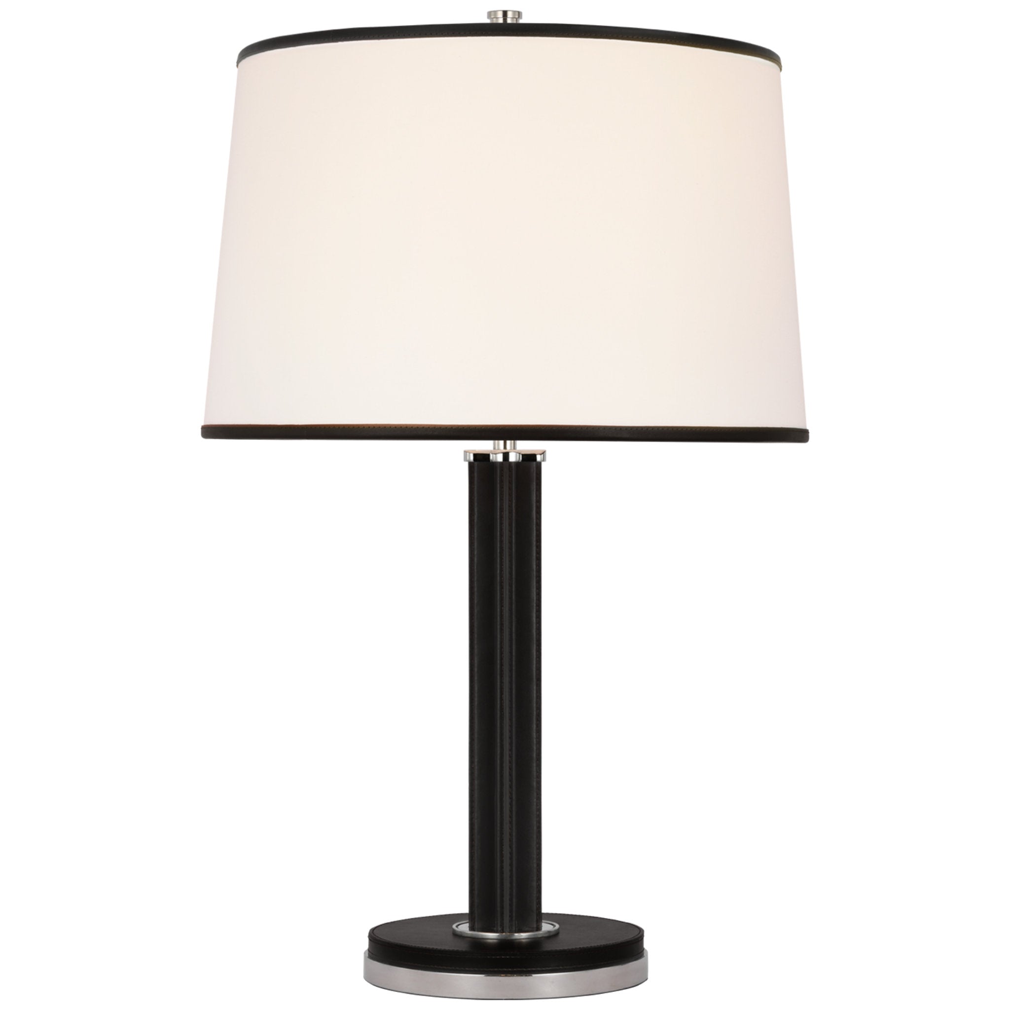 Ralph Lauren Riley Medium Table Lamp in Polished Nickel and Chocolate Leather with Leather Trimmed Linen Shade W19" x H28.75"