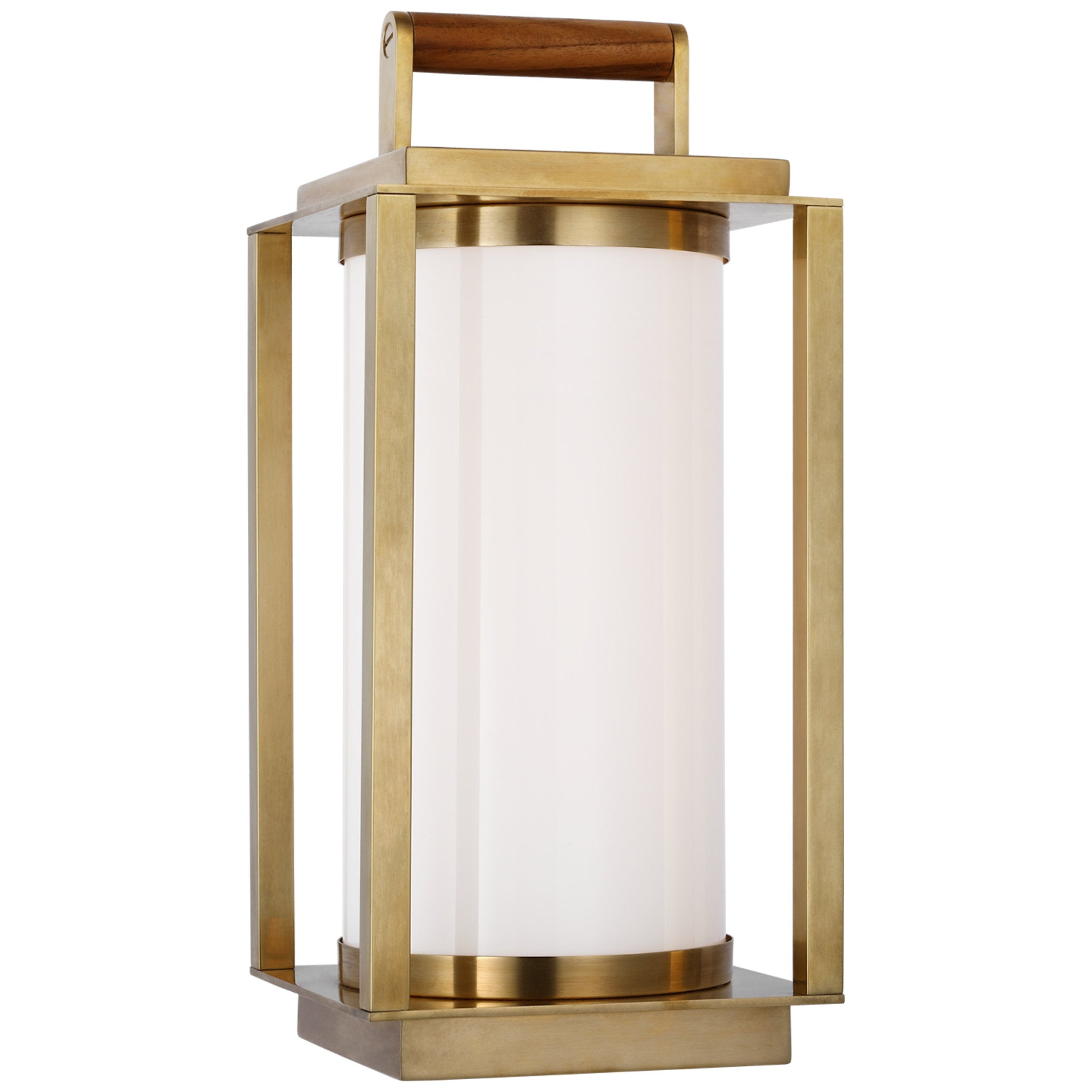 Ralph Lauren Northport Small Table Lantern in Natural Brass and Teak with White Glass Table Lamp W6" x H13.5"