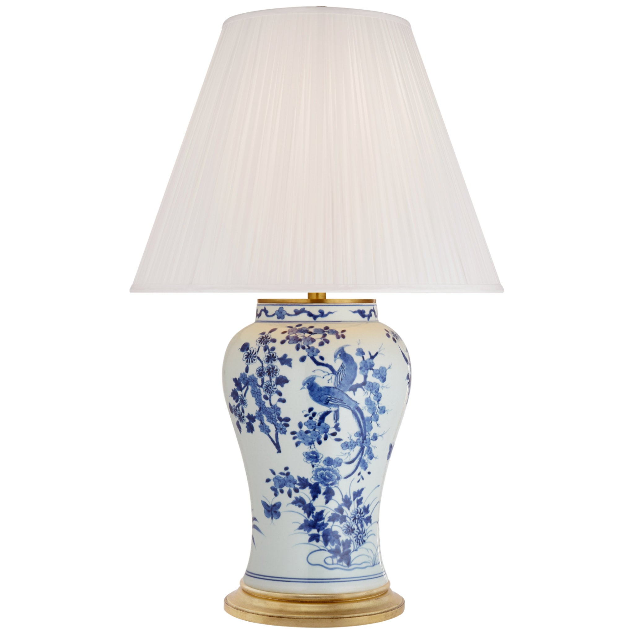 Ralph Lauren Blythe Medium Table Lamp in Blue and White Porcelain with Silk Pleated Shade W16.75" x H28"