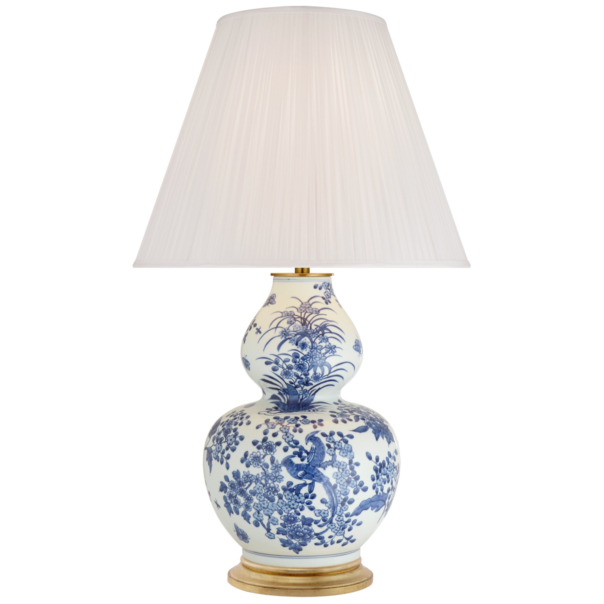 Ralph Lauren Sydnee Large Gourd Table Lamp in Blue and White Porcelain with Silk Pleated Shade W19.25" x H33.5"