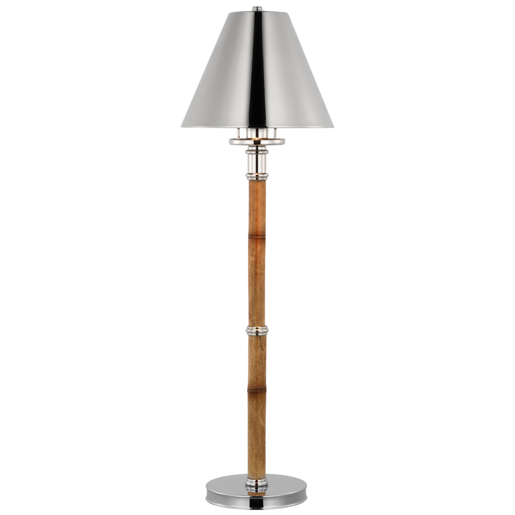 Ralph Lauren Dalfern Desk Lamp in Waxed Bamboo and Polished Nickel with Polished Nickel Shade Table Lamp W8.25" x H26.5"
