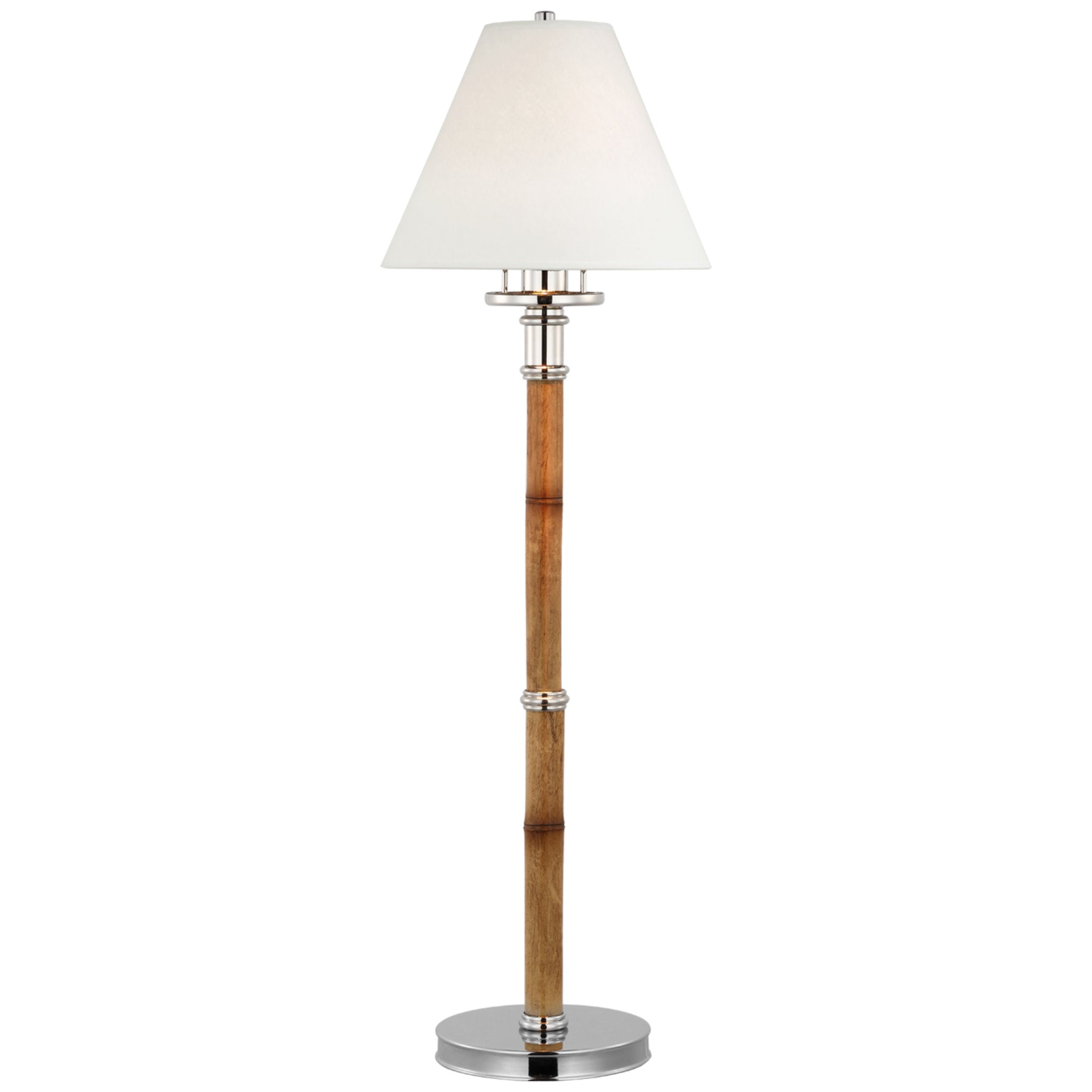Ralph Lauren Dalfern Desk Lamp in Waxed Bamboo and Polished Nickel with White Parchment Shade Table Lamp W8.25" x H26.5"