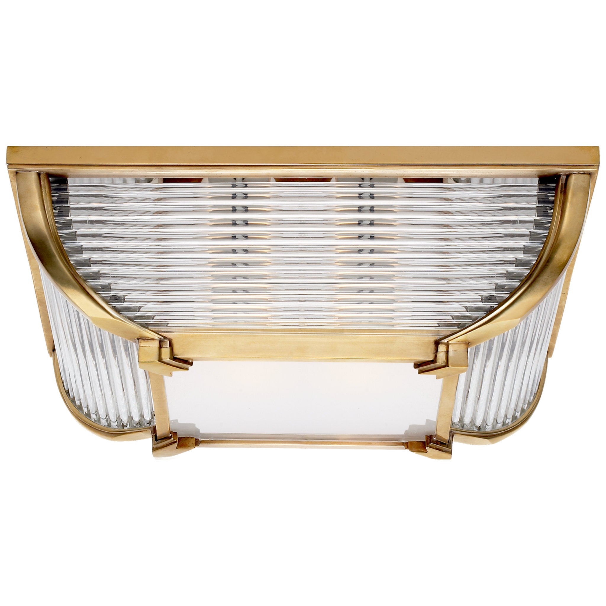 Ralph Lauren Perry Large Flush Mount in Natural Brass and Glass Rods with White Glass Ceiling Light W14" x H4"