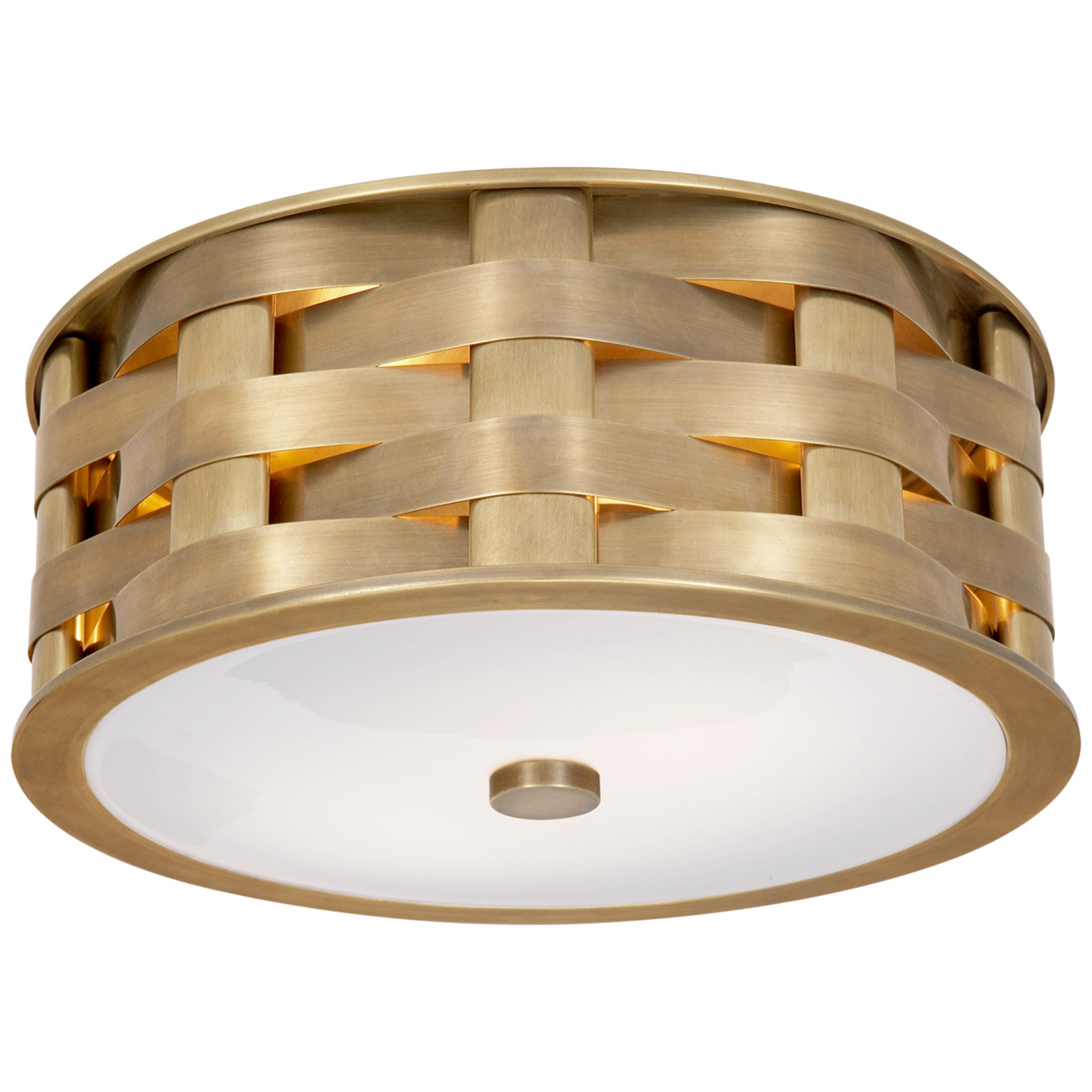 Ralph Lauren Ella Woven Small Flush Mount in Natural Brass with White Glass Ceiling Light W14" x H6"