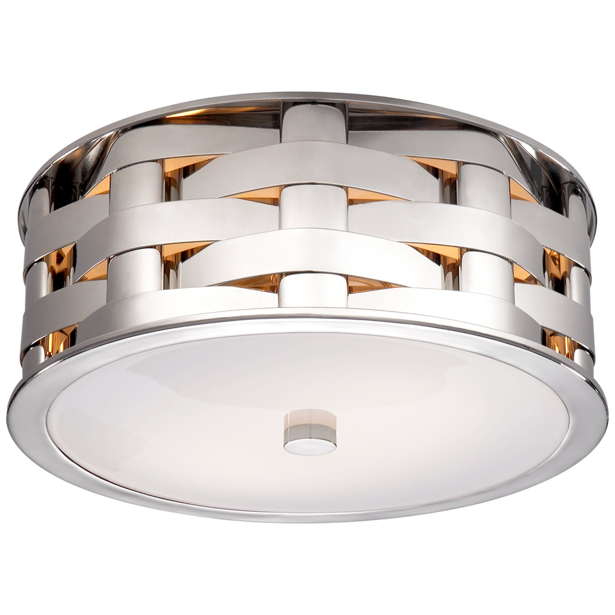 Ralph Lauren Ella Woven Small Flush Mount in Polished Nickel with White Glass Ceiling Light W14" x H6"