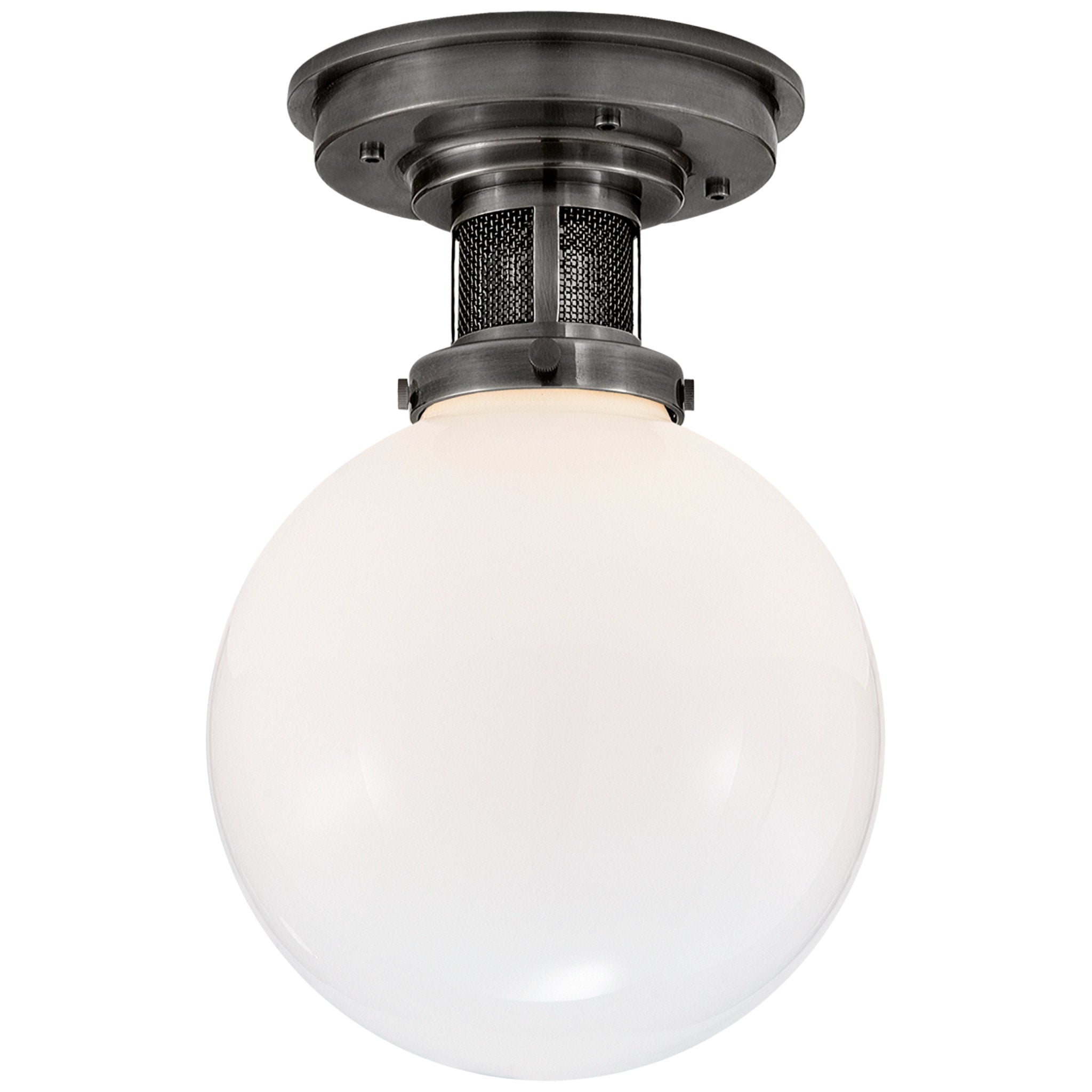 Ralph Lauren McCarren Small Flush Mount in Bronze with White Glass Ceiling Light W8" x H11.75"
