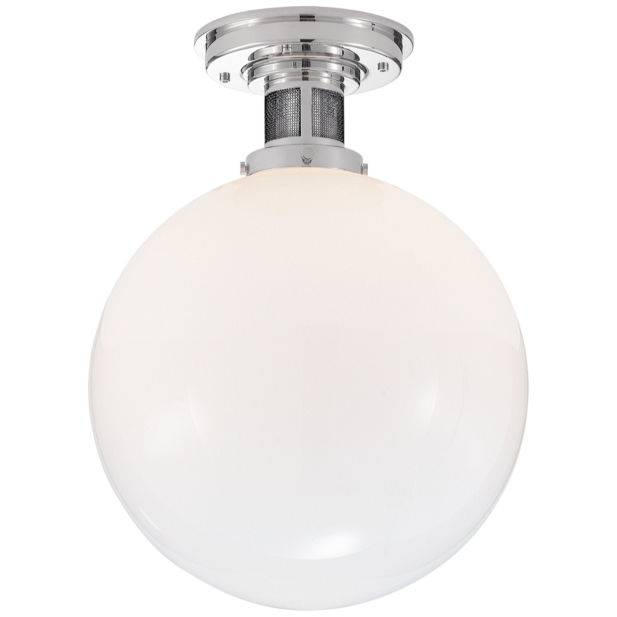 Ralph Lauren McCarren Medium Flush Mount in Polished Nickel with White Glass Ceiling Light W12" x H16"