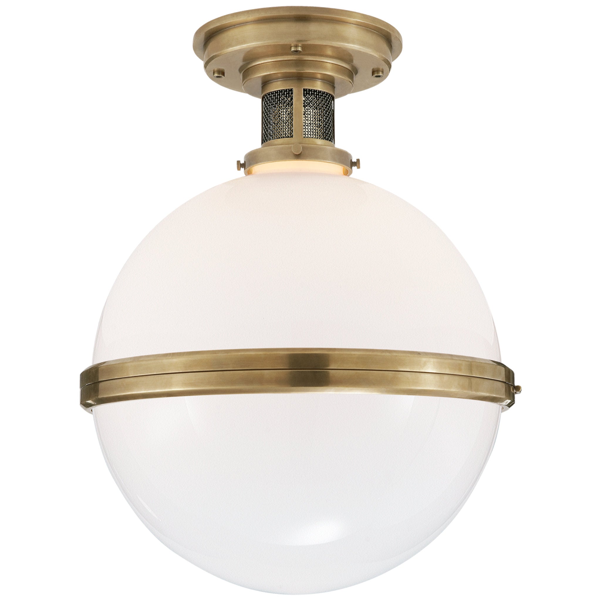 Ralph Lauren McCarren Large Flush Mount in Natural Brass with White Glass Ceiling Light W16.5" x H20.5"