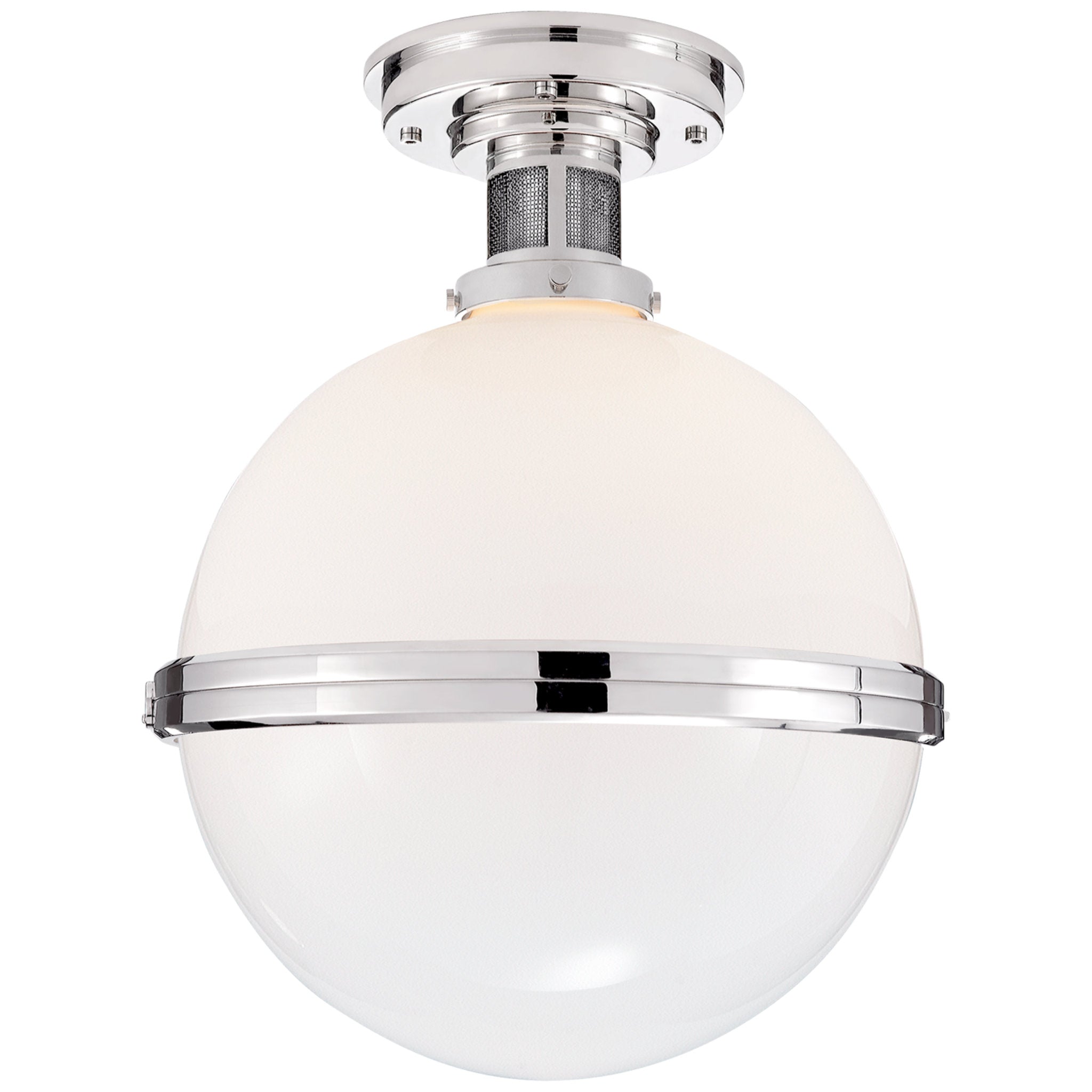 Ralph Lauren McCarren Large Flush Mount in Polished Nickel with White Glass Ceiling Light W16.5" x H20.5"