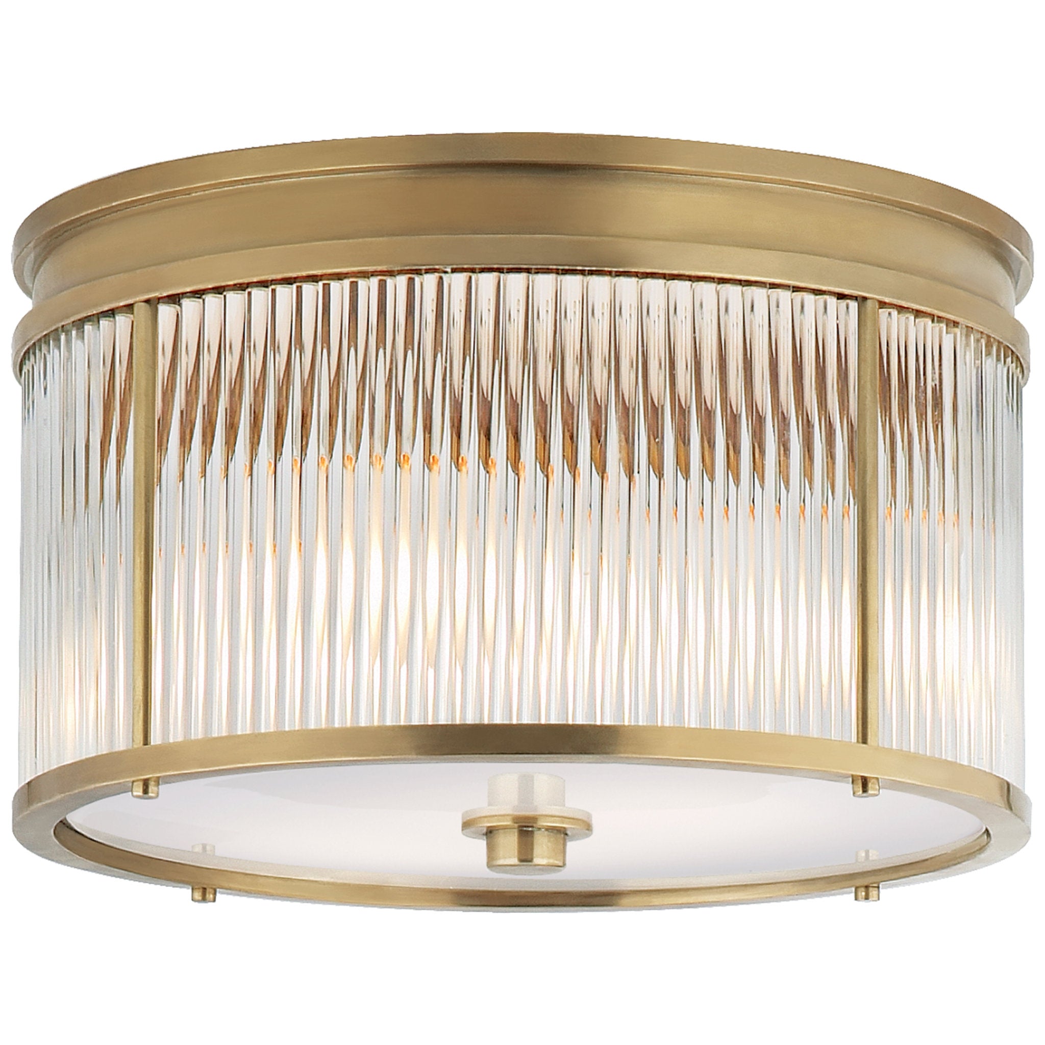 Ralph Lauren Allen Medium Round Flush Mount in Natural Brass and Glass Rods with White Glass Ceiling Light W12.25" x H7.5"