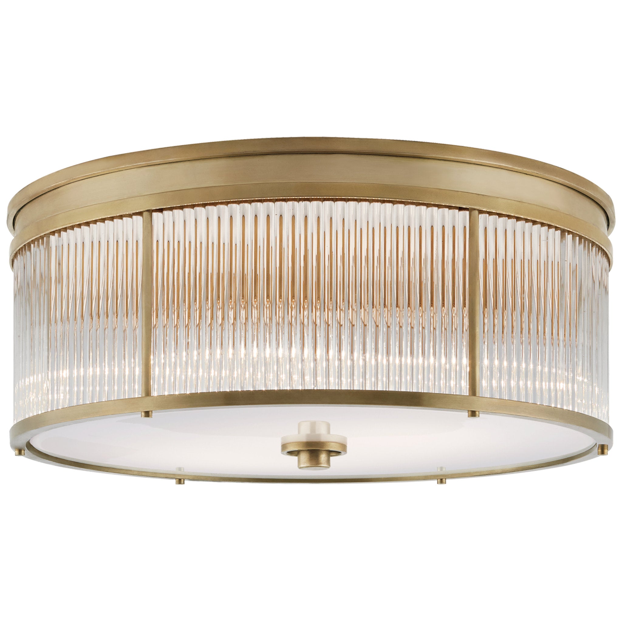 Ralph Lauren Allen Large Round Flush Mount in Natural Brass and Glass Rods with White Glass Ceiling Light W18.25" x H7.5"