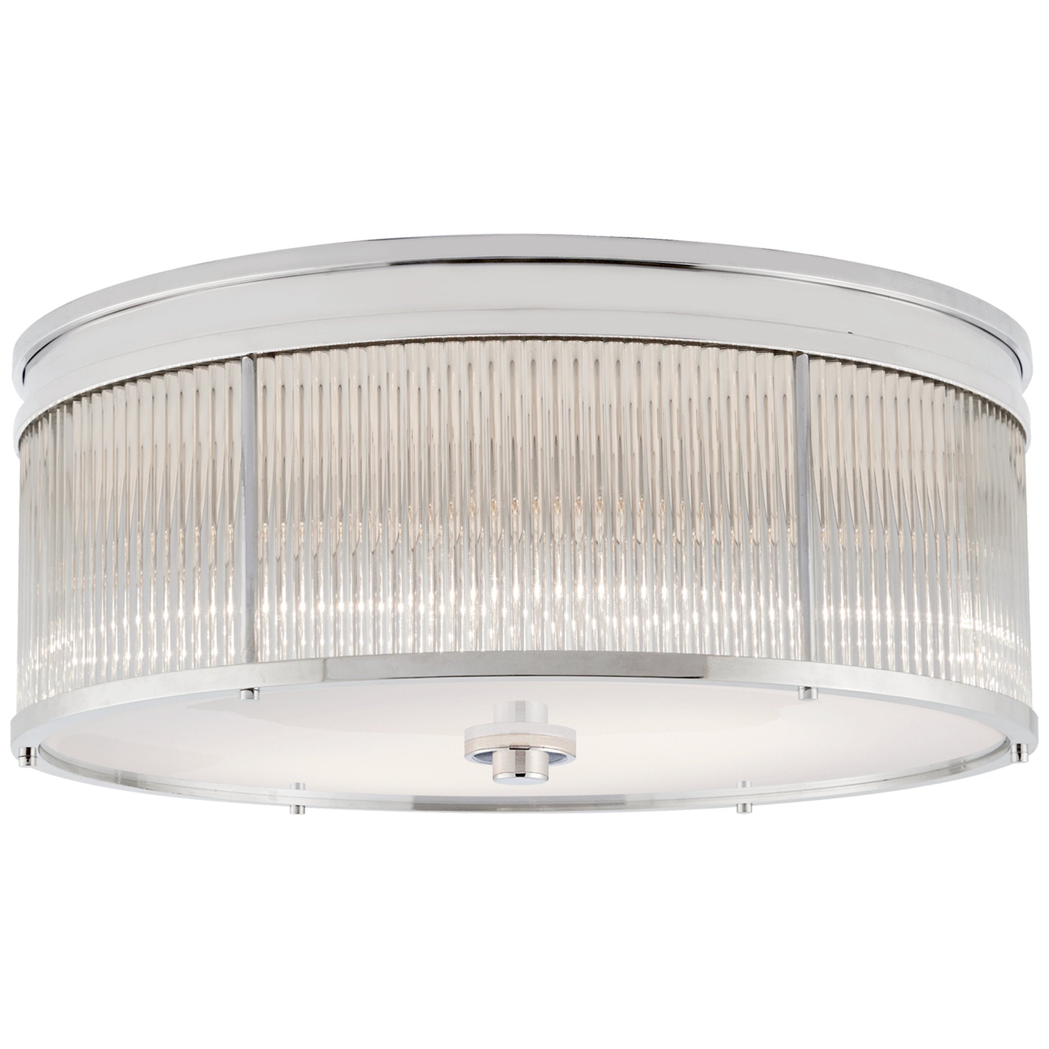 Ralph Lauren Allen Large Round Flush Mount in Polished Nickel and Glass Rods with White Glass Ceiling Light W18.25" x H7.5"