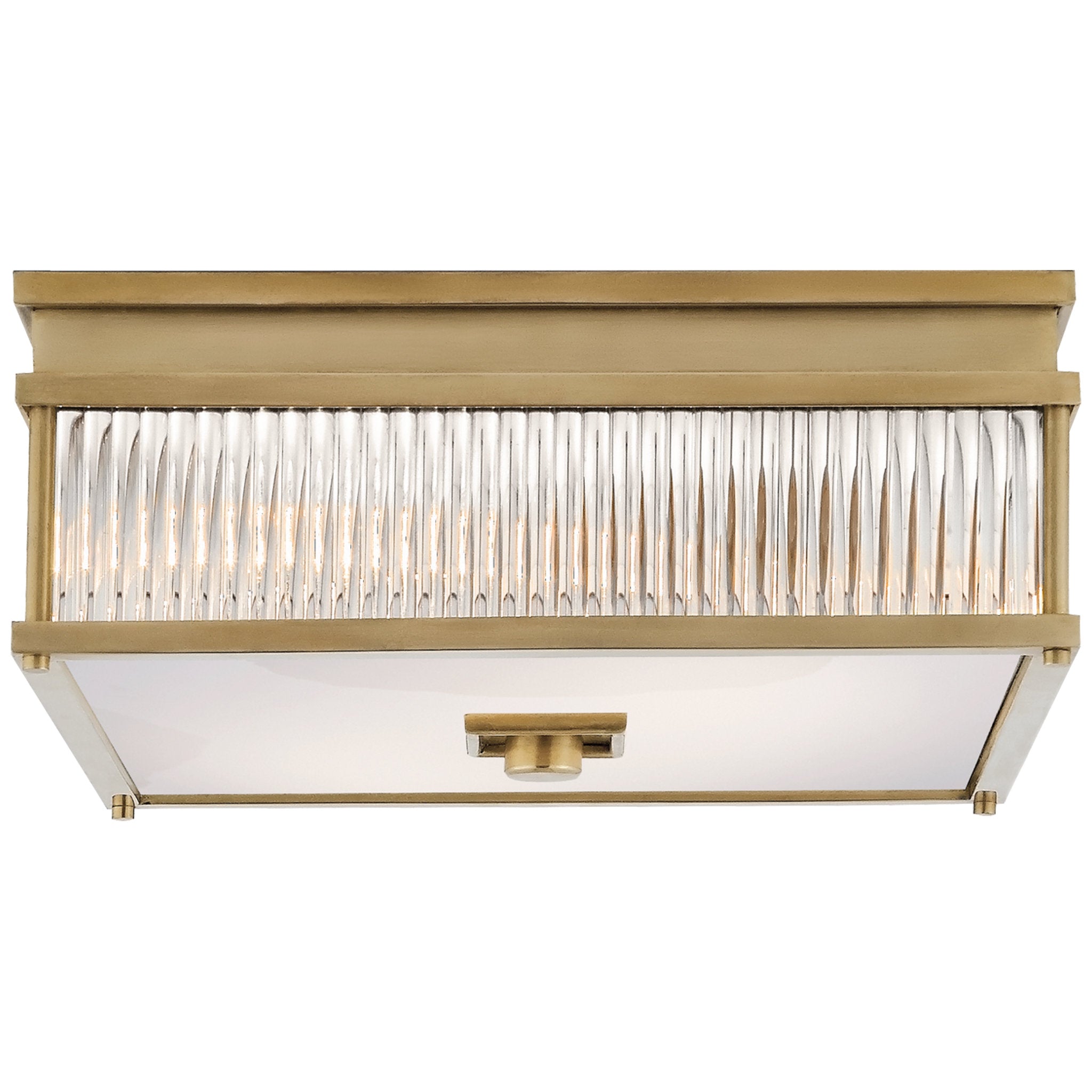 Ralph Lauren Allen Square Flush Mount in Natural Brass and Glass Rods with White Glass Ceiling Light W12" x H5"