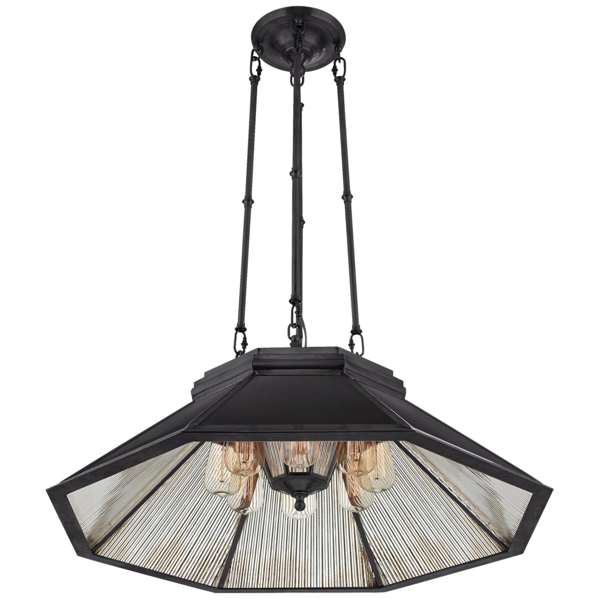 Ralph Lauren Rivington Medium Eight-Paneled Chandelier in Bronze with Antiqued Ribbed Mirror Ceiling Light W30.5"