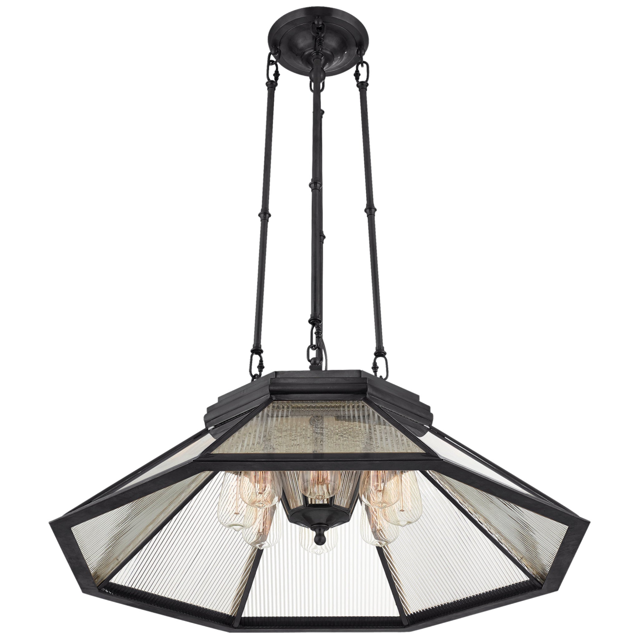 Ralph Lauren Rivington Medium Eight-Paneled Chandelier in Bronze with Clear Ribbed Glass Ceiling Light W30.5"