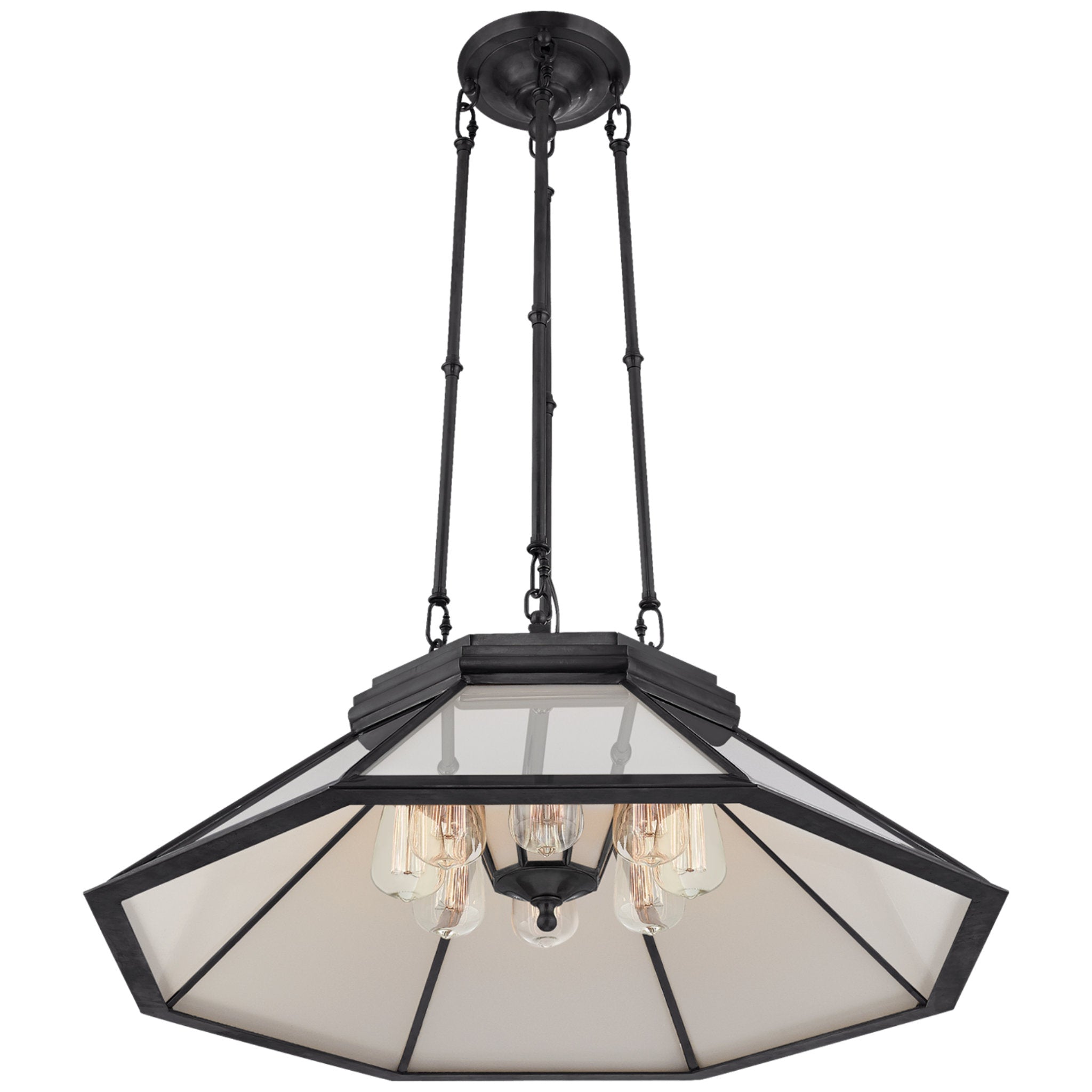 Ralph Lauren Rivington Medium Eight-Paneled Chandelier in Bronze with White Glass Ceiling Light W30.5"
